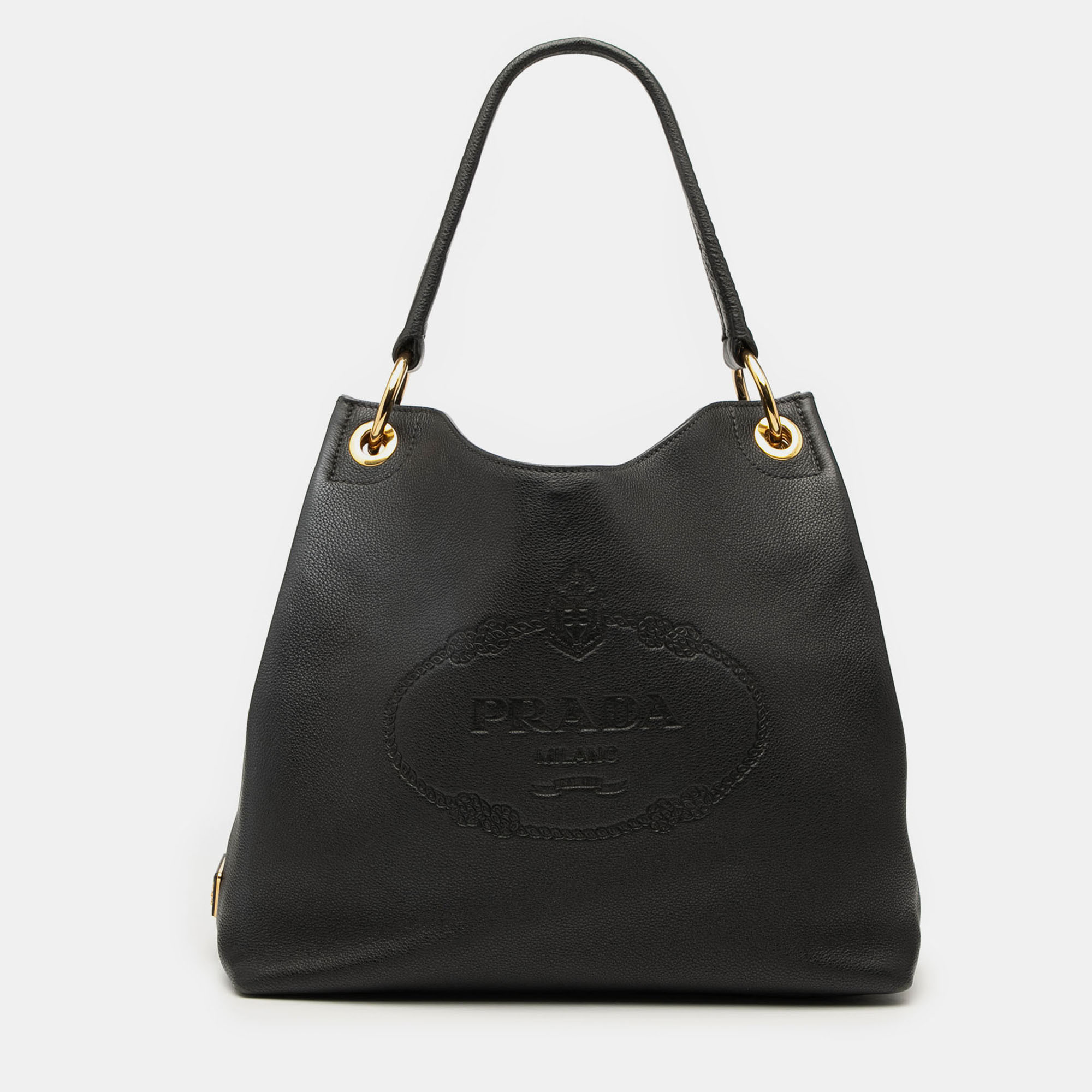 

Prada Black Vitello Phenix Logo Tote