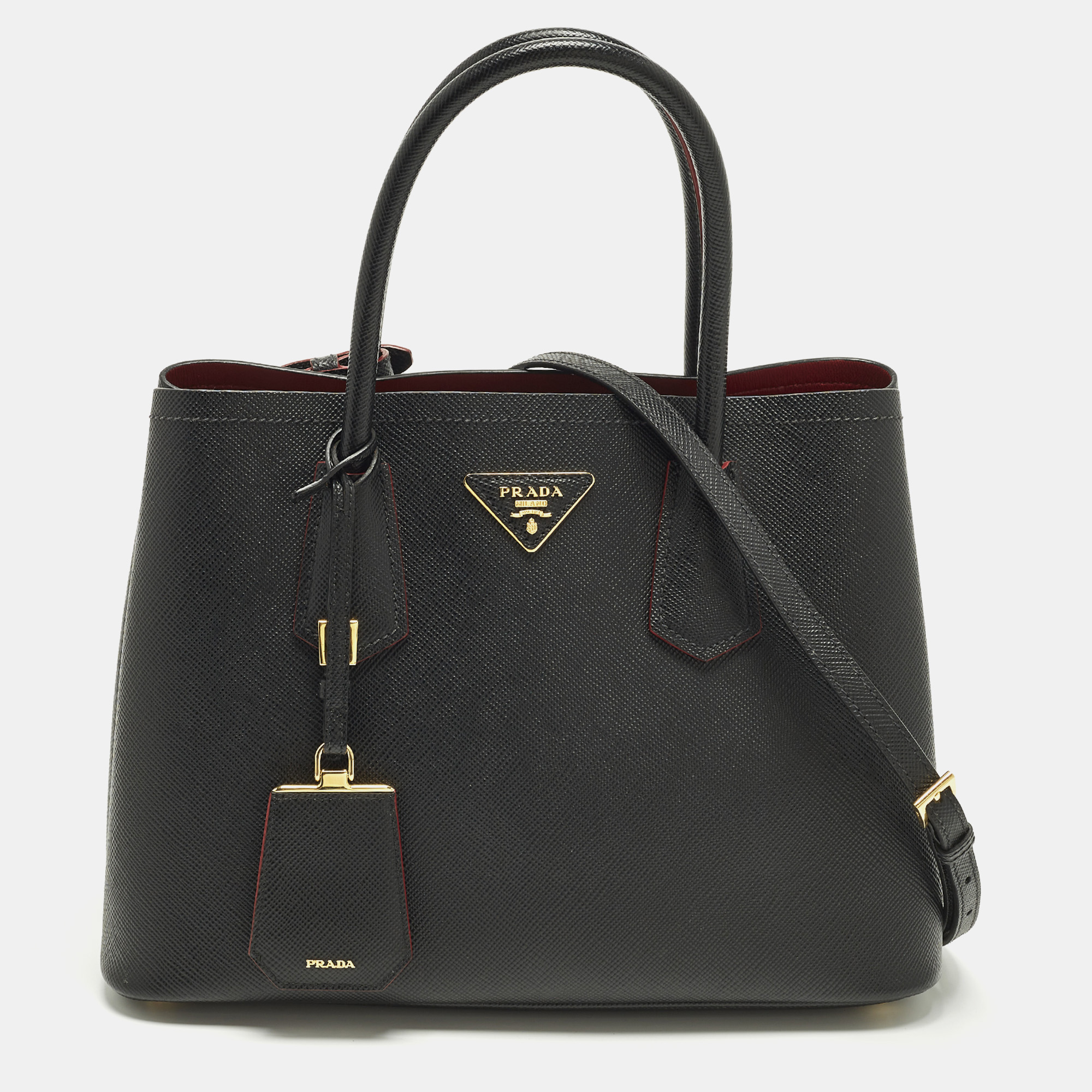 

Prada Double Handle  Black Saffiano Cuir Leather Tote