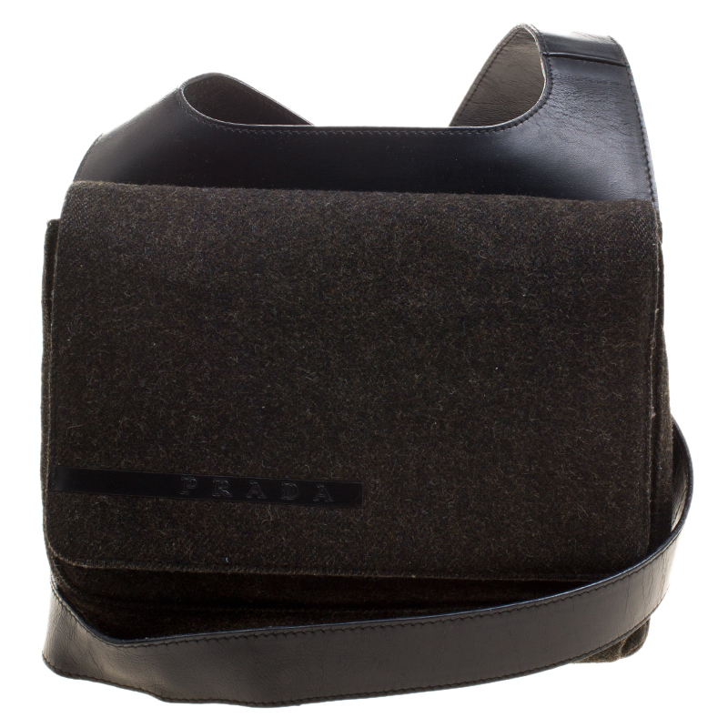 Pre Owned Prada Black Tweed and Leather Crossbody Bag