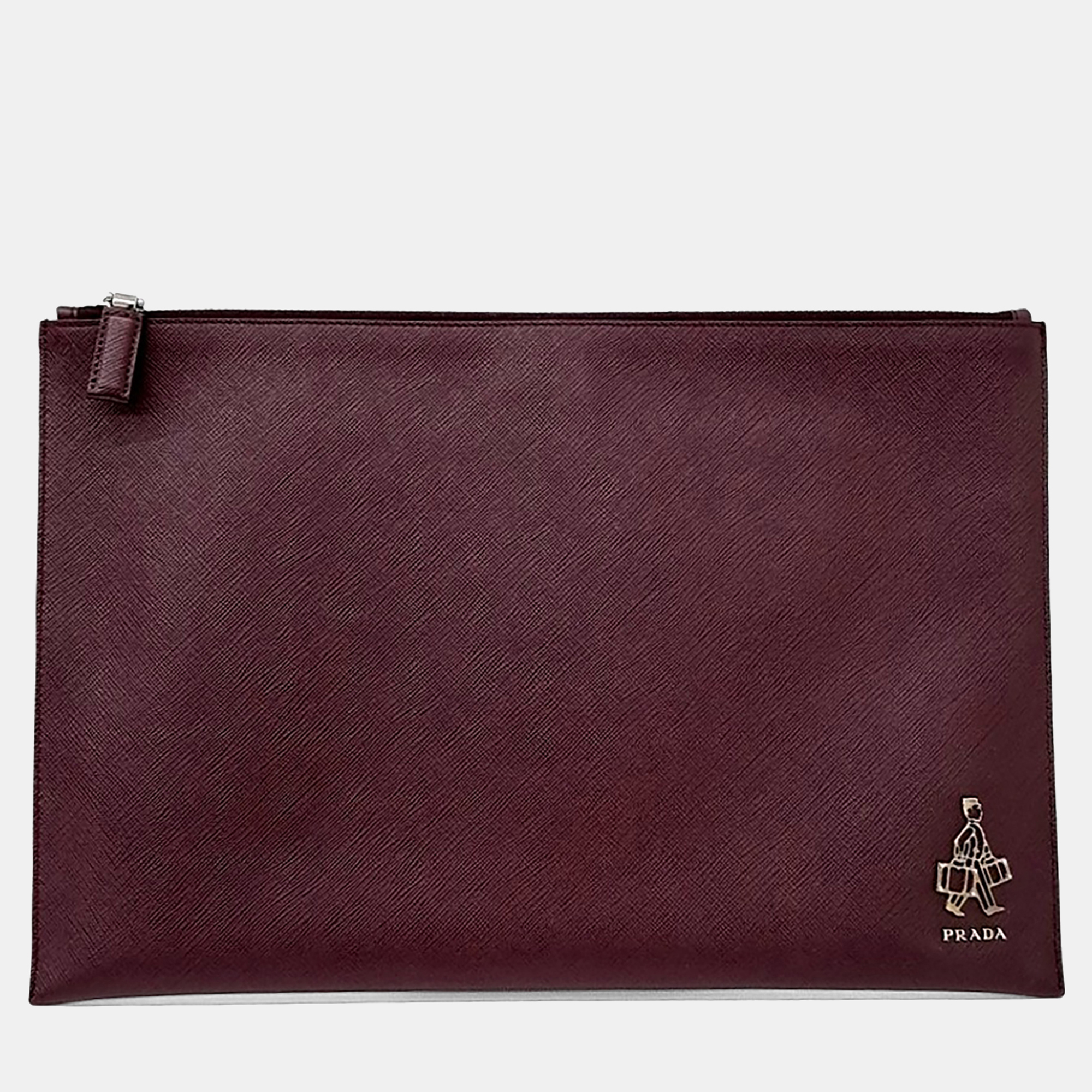 

Prada Burgundy Leather Saffiano Clutch