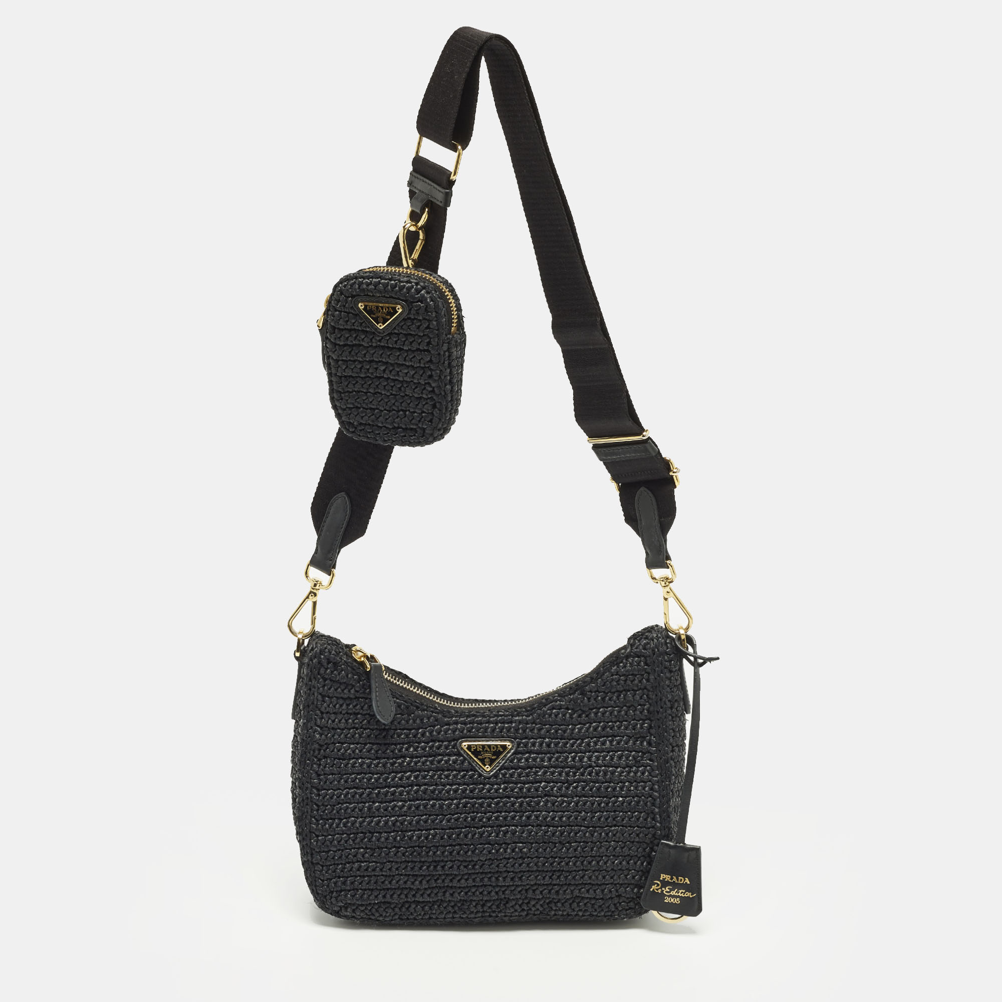 

Prada Re-Edition 2005 Black Woven Raffia Shoulder Bag