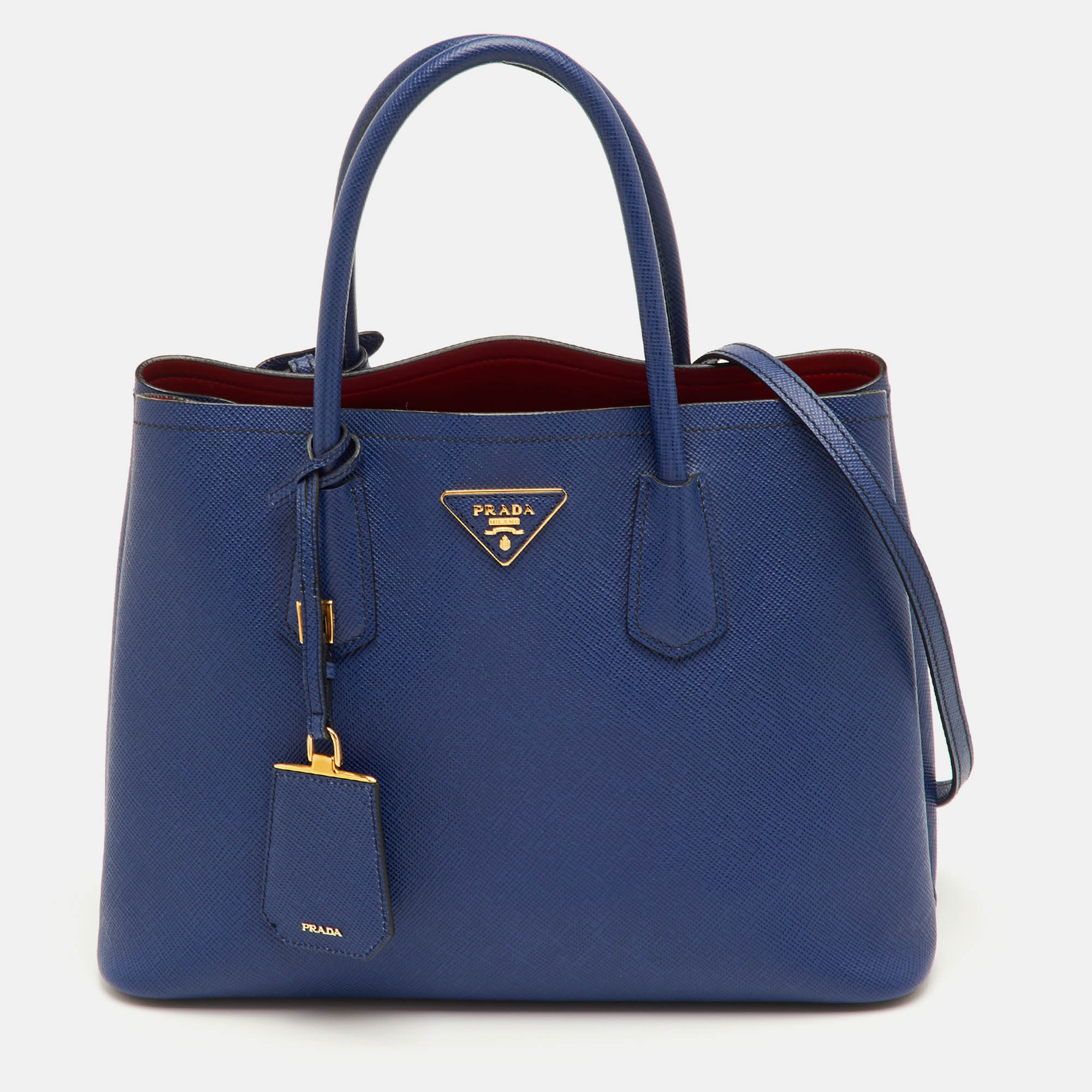 

Prada Double Handle  Navy Blue Saffiano Cuir Leather Tote