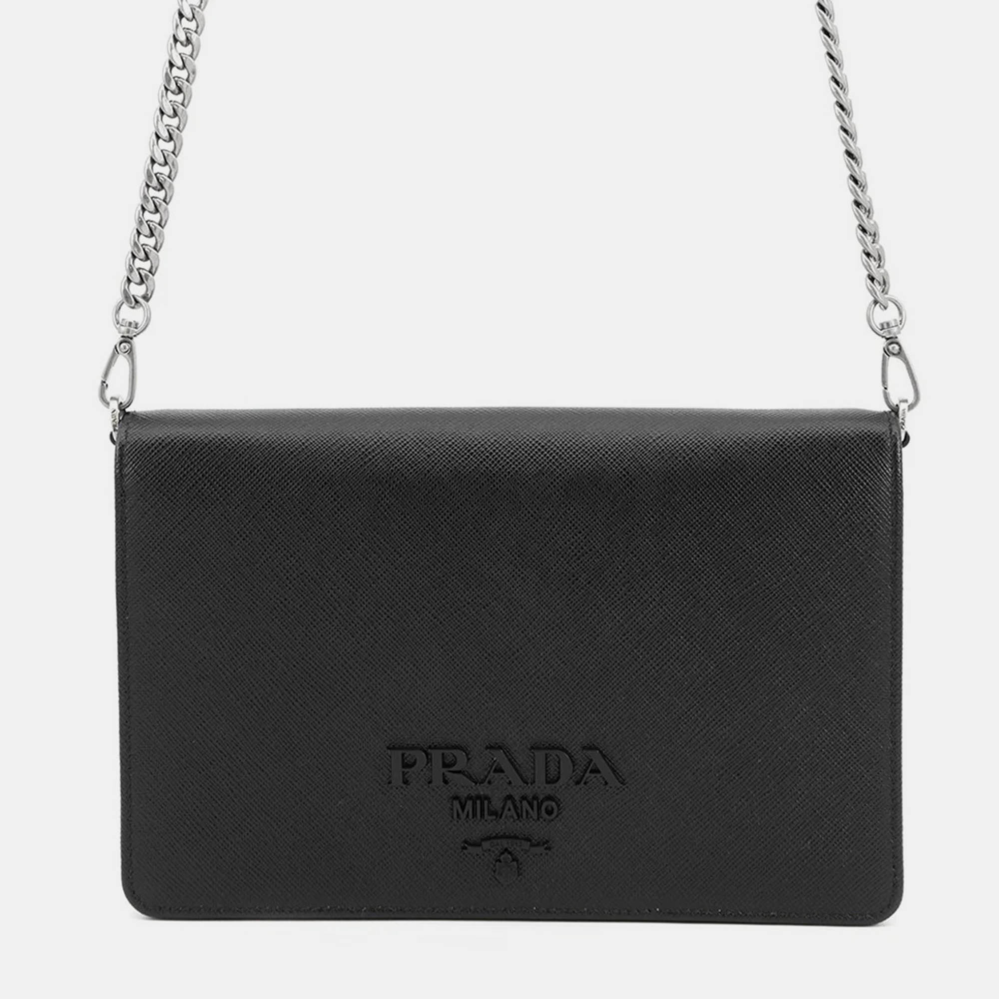 

Prada Mini Bag Chain Shoulder Bag Black Saffiano Leatherleather