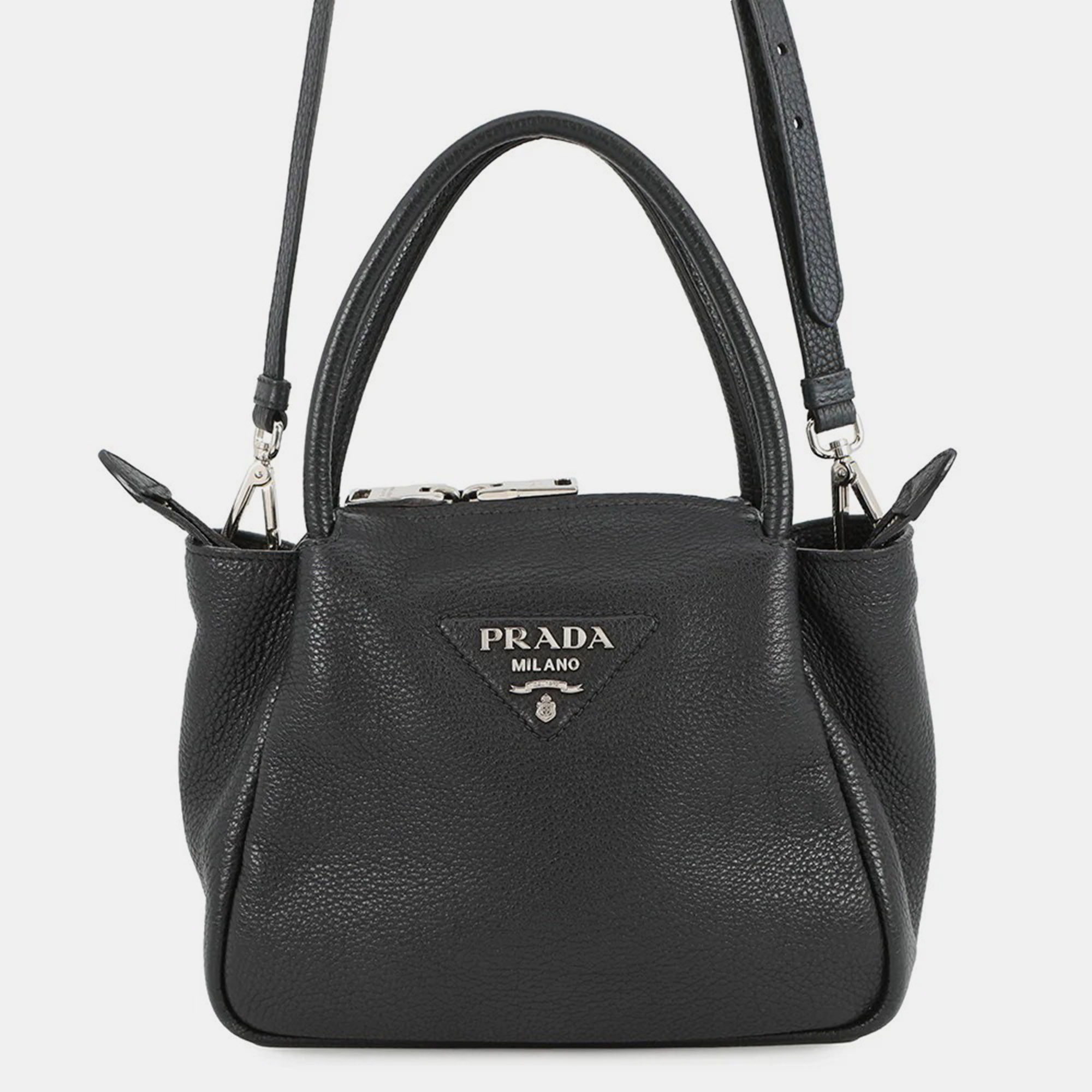

Prada Vitello Dino 2Way Handbag Black Leather Size Small