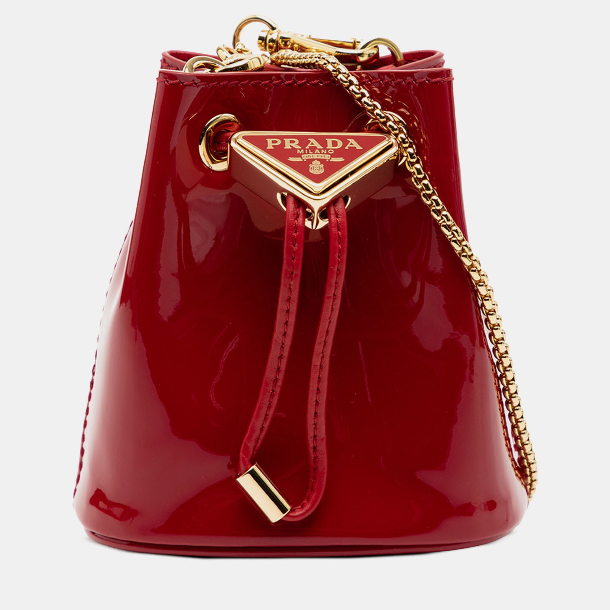 Pre-owned Prada Red Mini Patent Drawstring Pouch