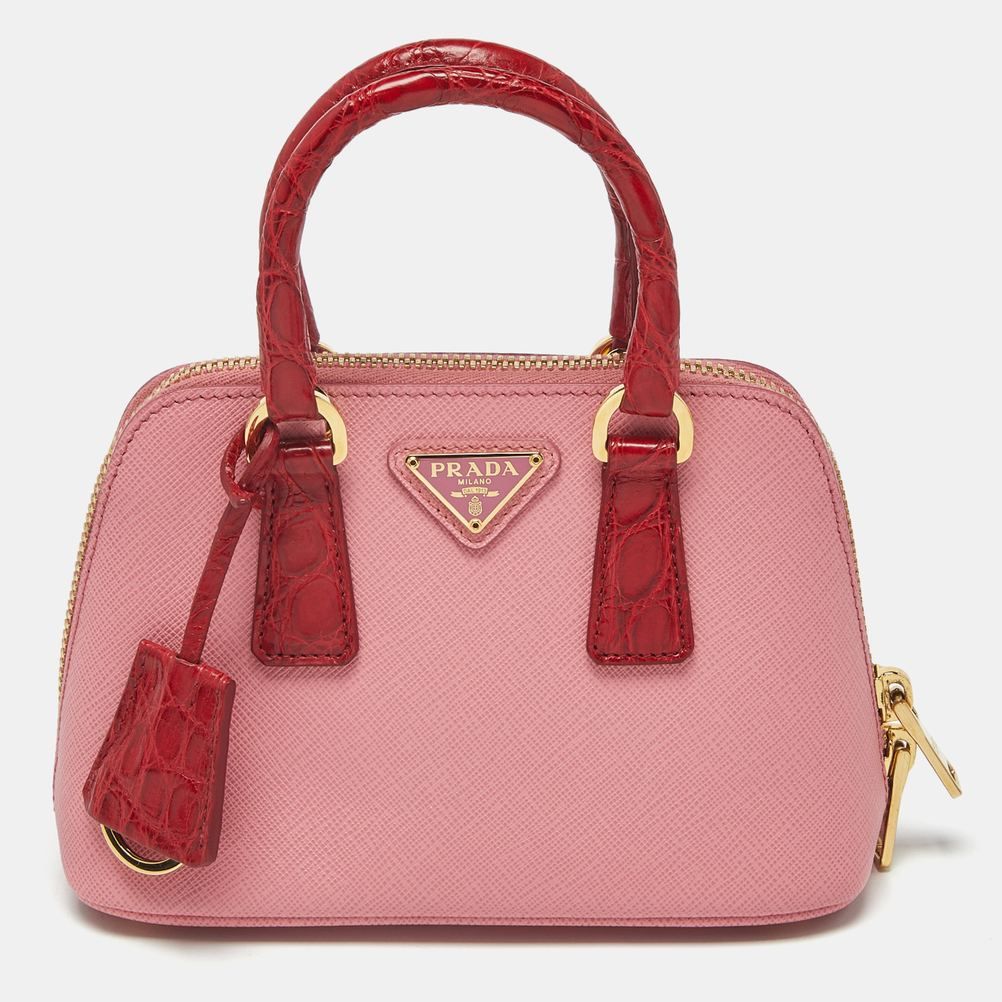 

Prada Promenade Mini Pink/Red Leather and Crocodile Satchel
