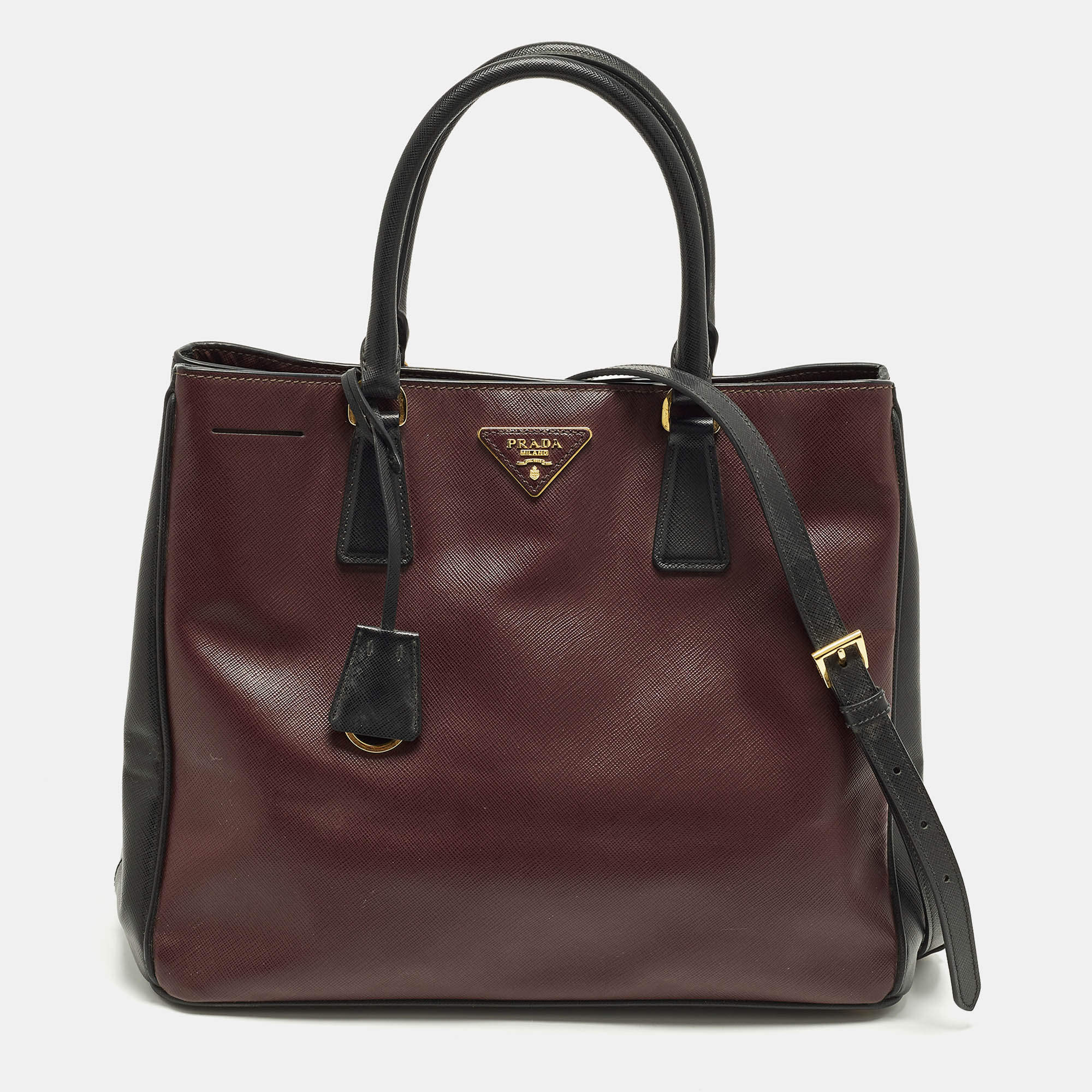 

Prada Gardener's  Burgundy/Black Saffiano Leather Tote