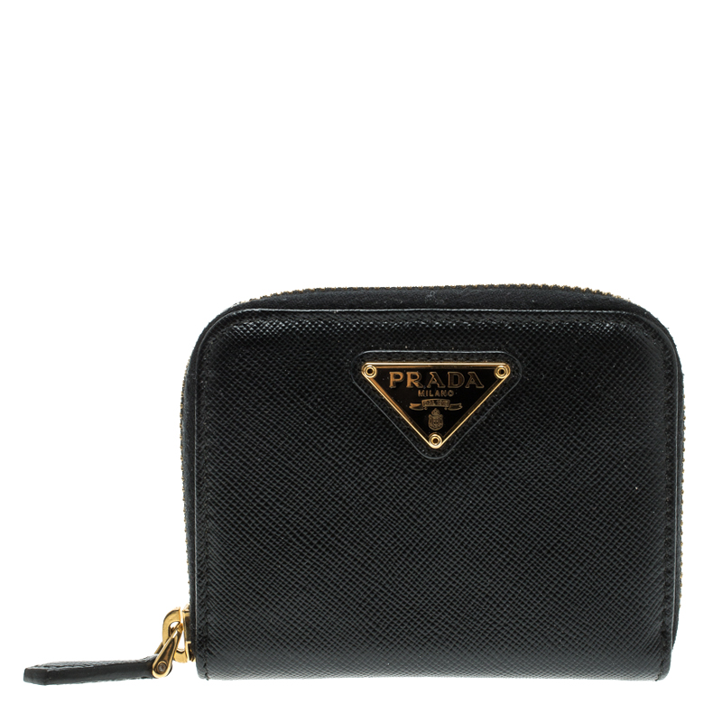 Prada Black Saffiano Leather Zip Around Compact Wallet Prada | TLC