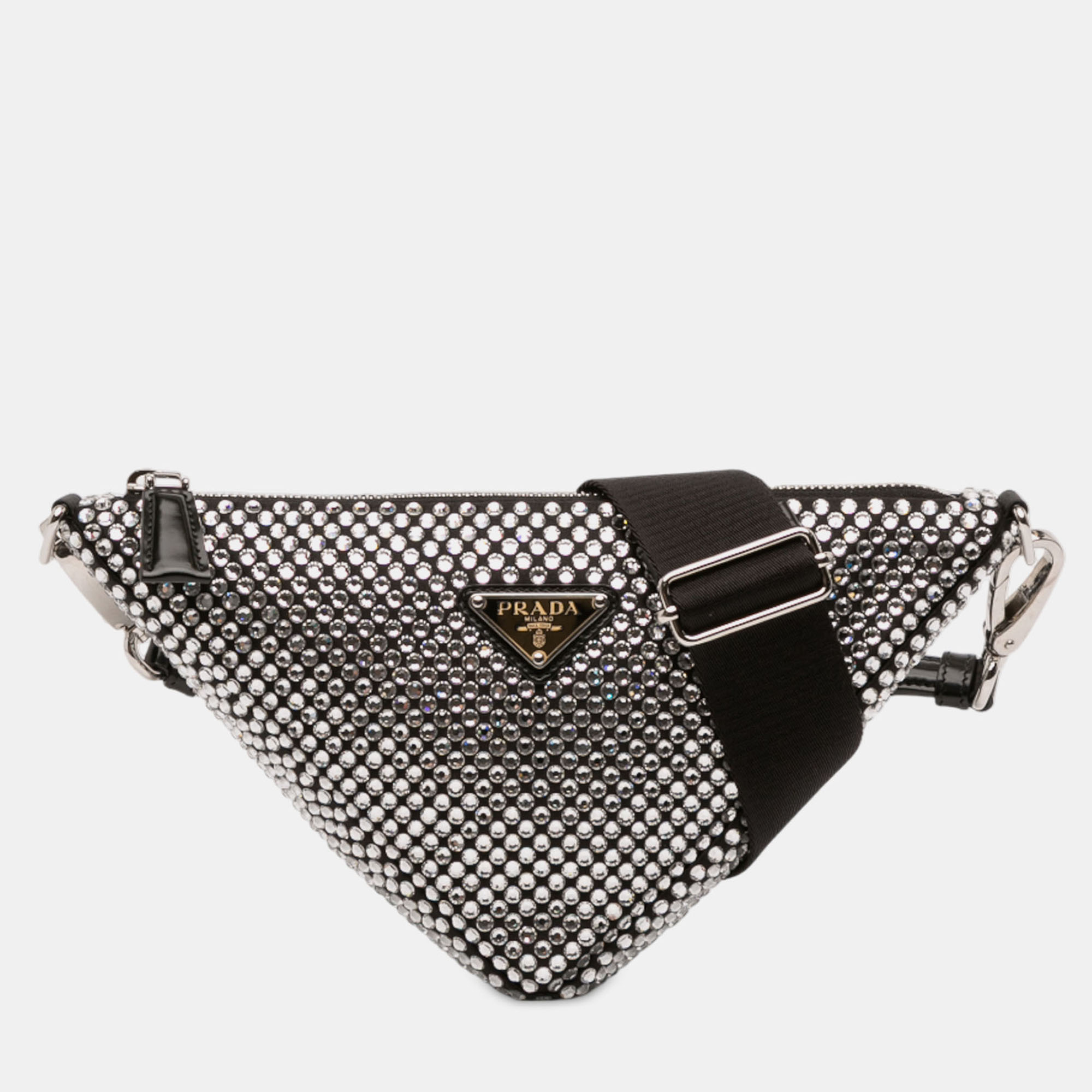 

Prada Black Crystal Embellished Satin Triangle Pouch