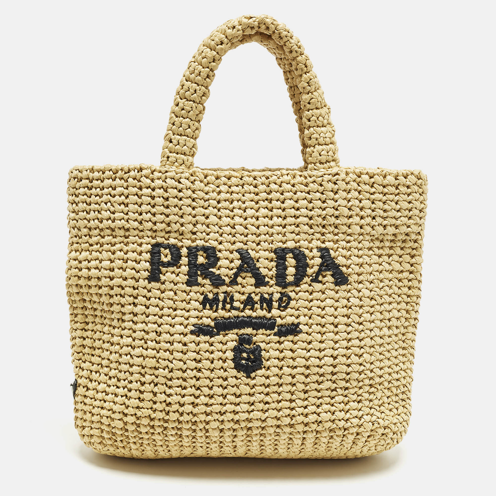 

Prada Logo Cream/Black Raffia Tote