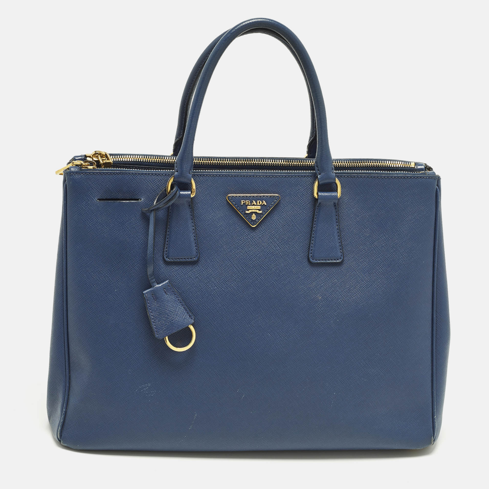 

Prada Galleria  Navy Blue Saffiano Lux Leather Double Zip Tote
