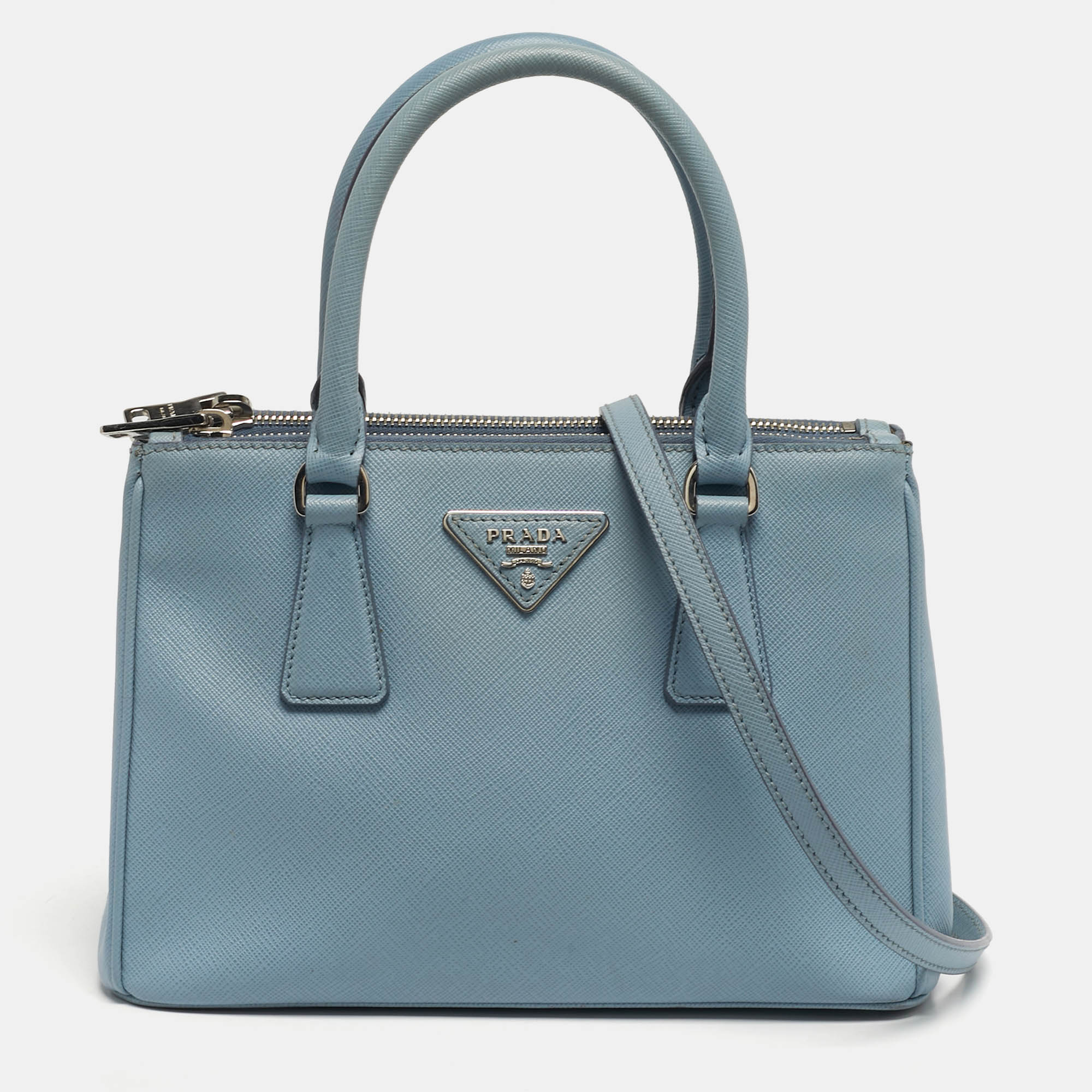 

Prada Galleria  Light Blue Saffiano Lux Leather Double Zip Tote