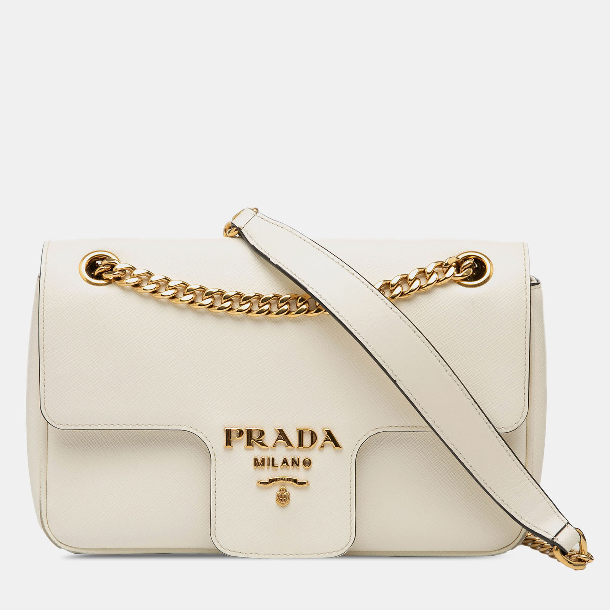 

Prada White Saffiano Pattina Chain Crossbody