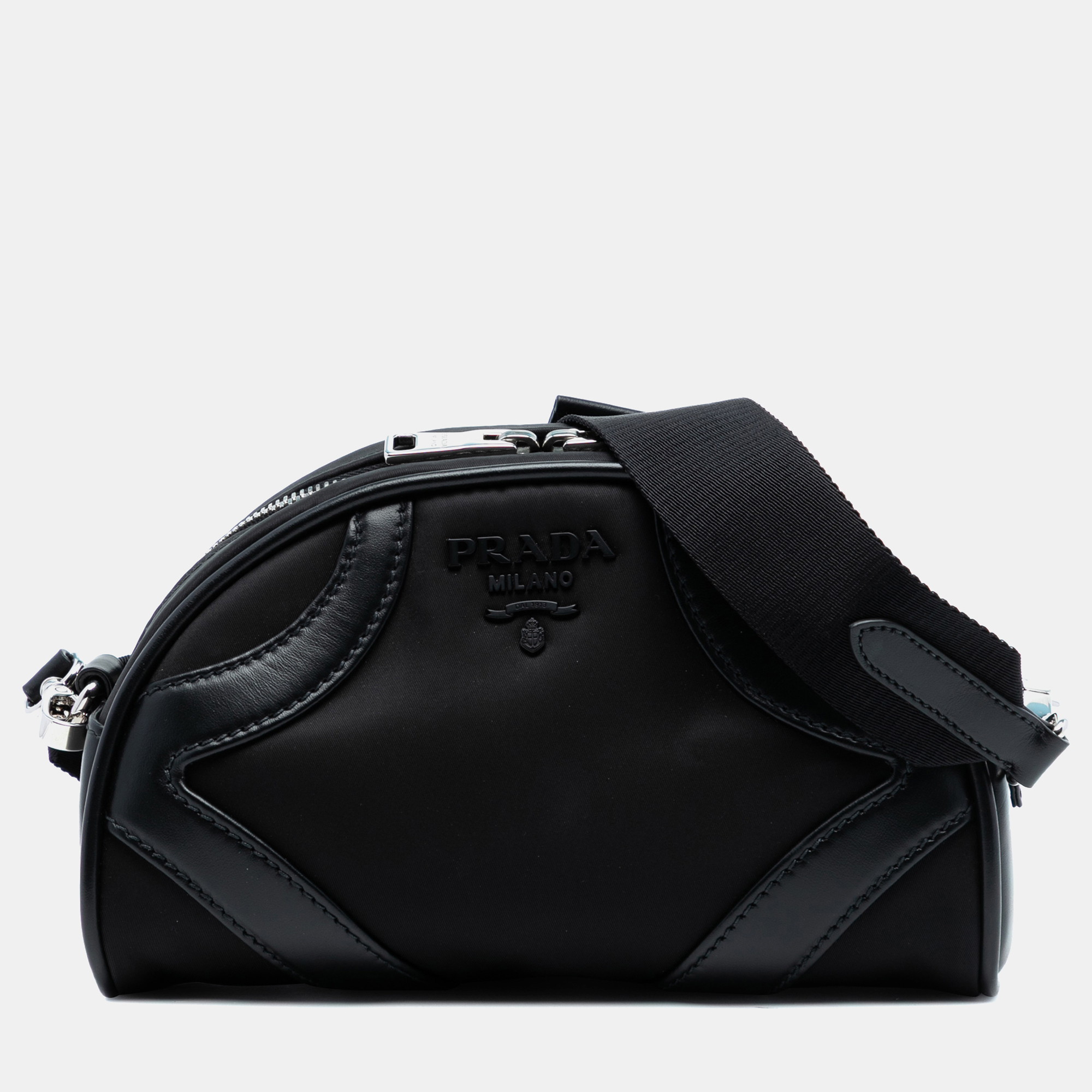 

Prada Black Soft Calf Trimmed Tessuto Bowling Crossbody