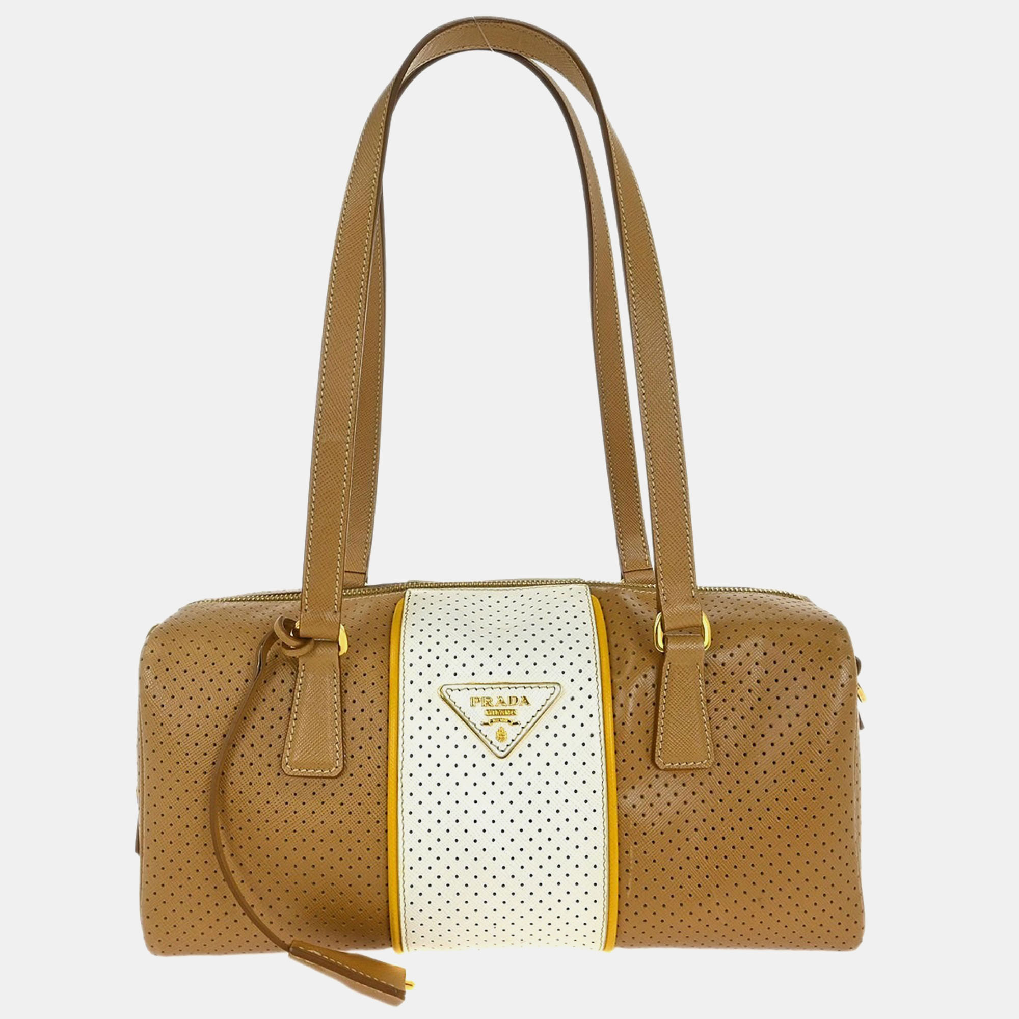 

Prada Brown/White Perforated Handbag