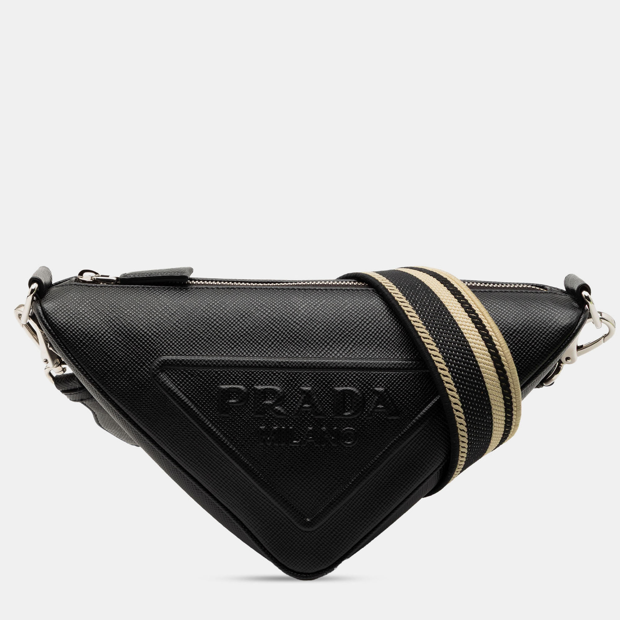 

Prada Black Saffiano Triangle Logo Crossbody