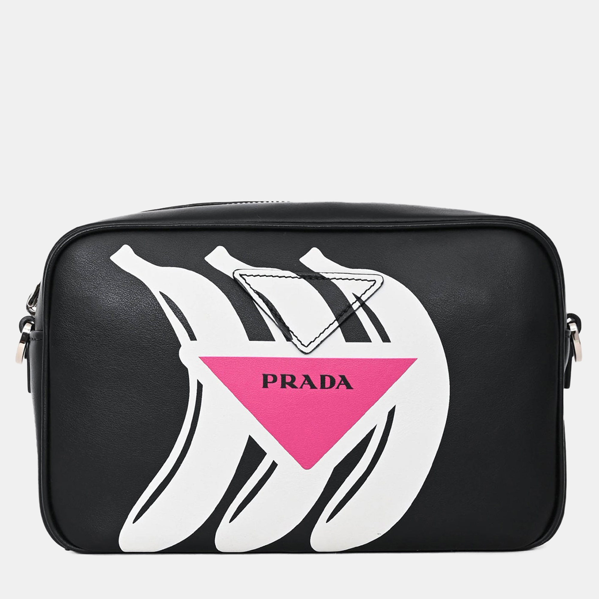 

Prada Black Leather Banana Printed Camera Crossbody Bag