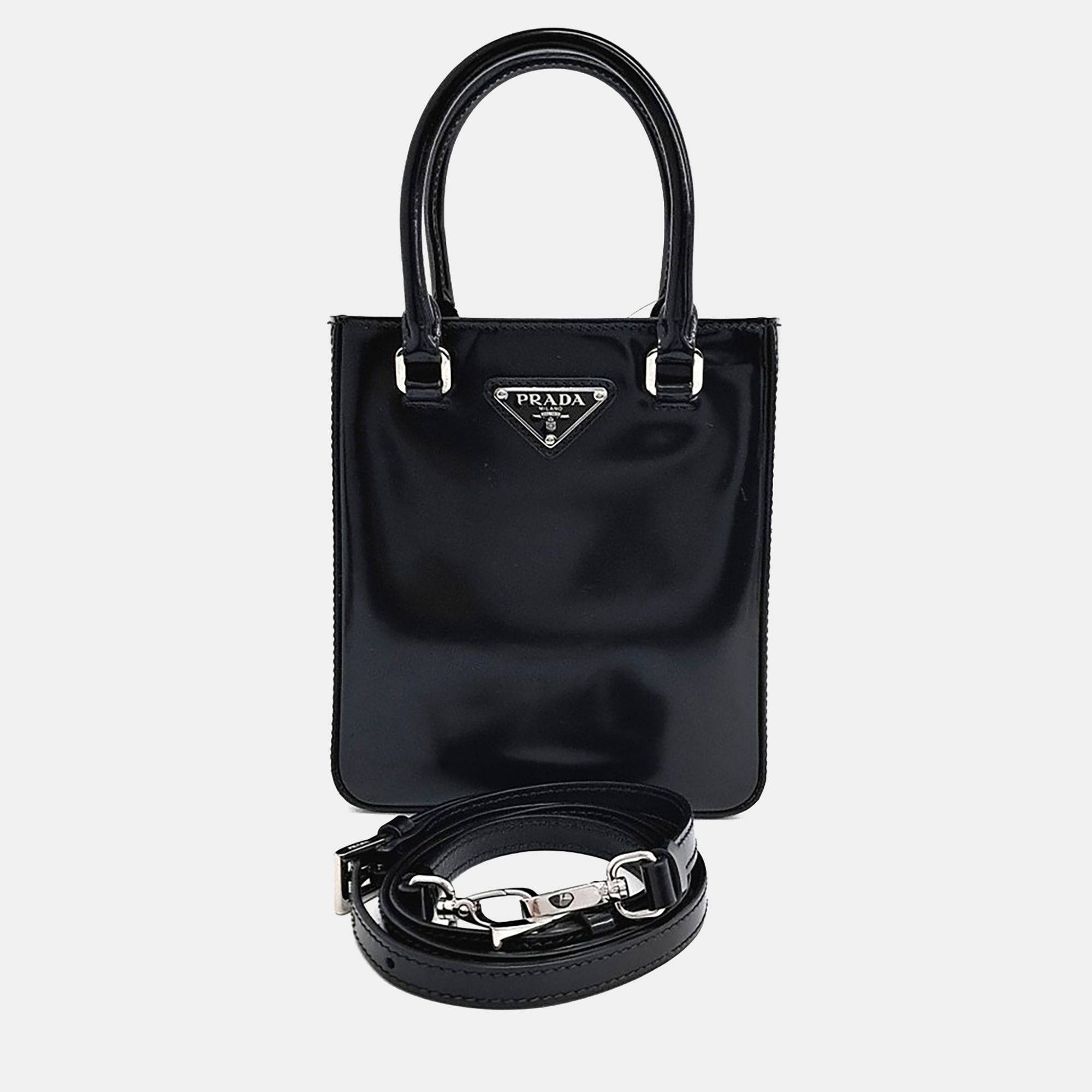 

Prada Black Leather Small Brushed Tote Bag