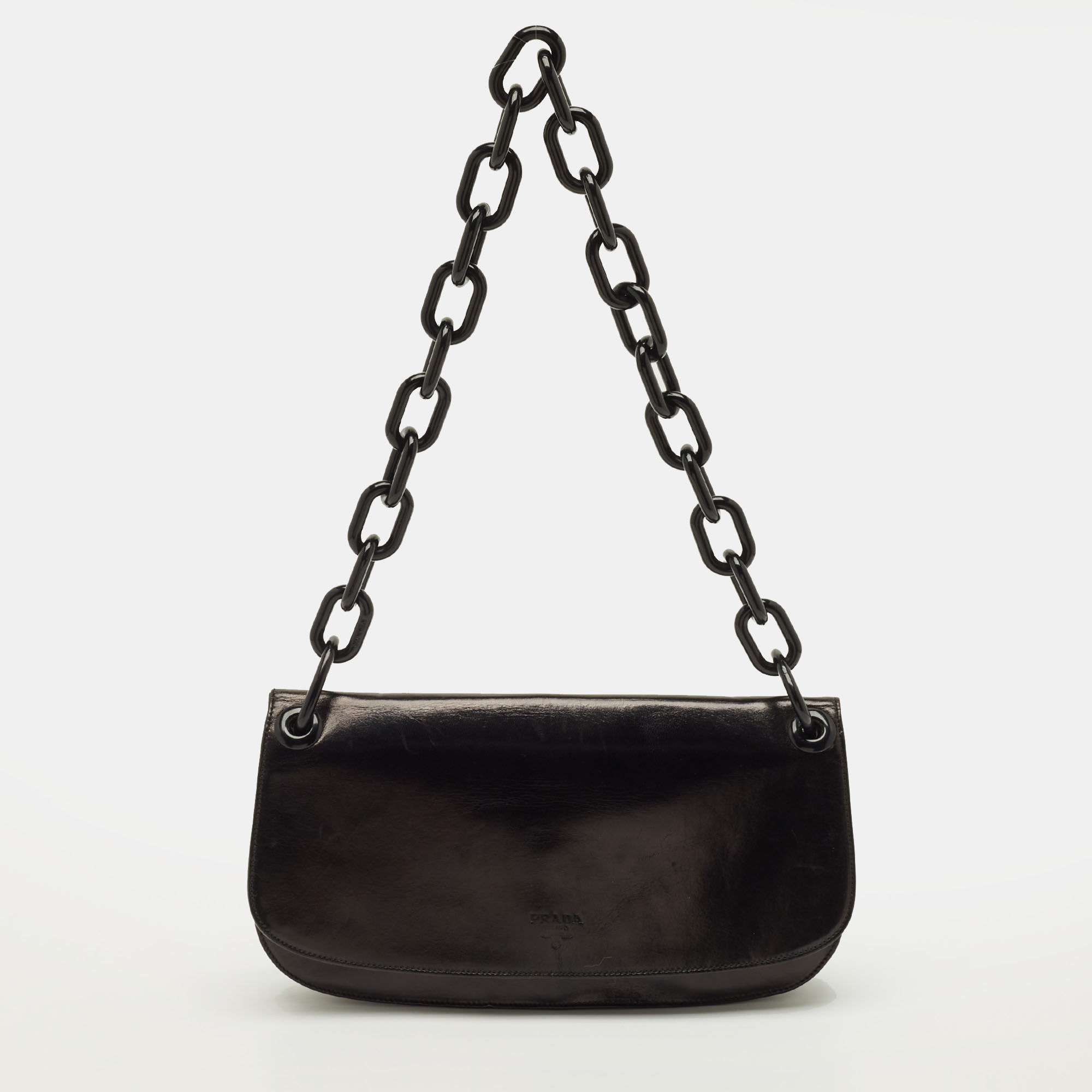 

Prada Swing Black Glossy Leather Shoulder Bag