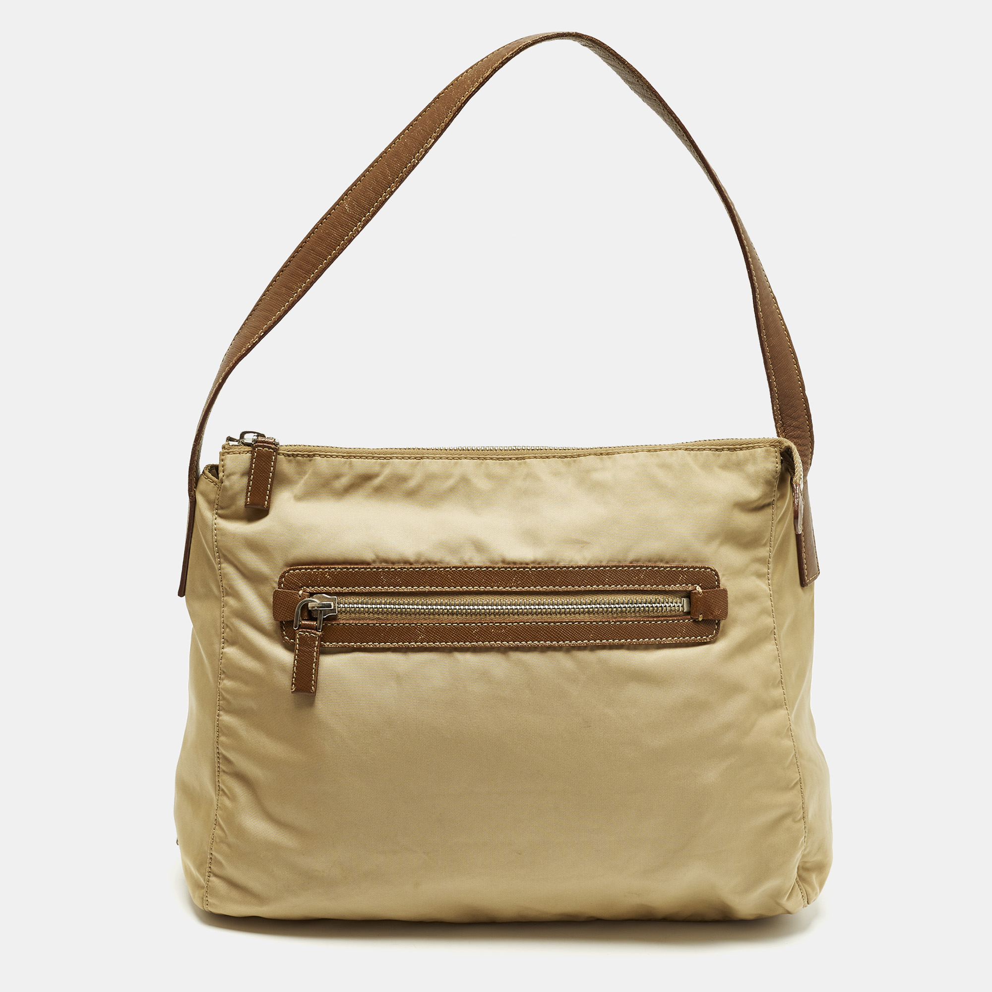 

Prada Beige/Brown Nylon Zip Shoulder Bag