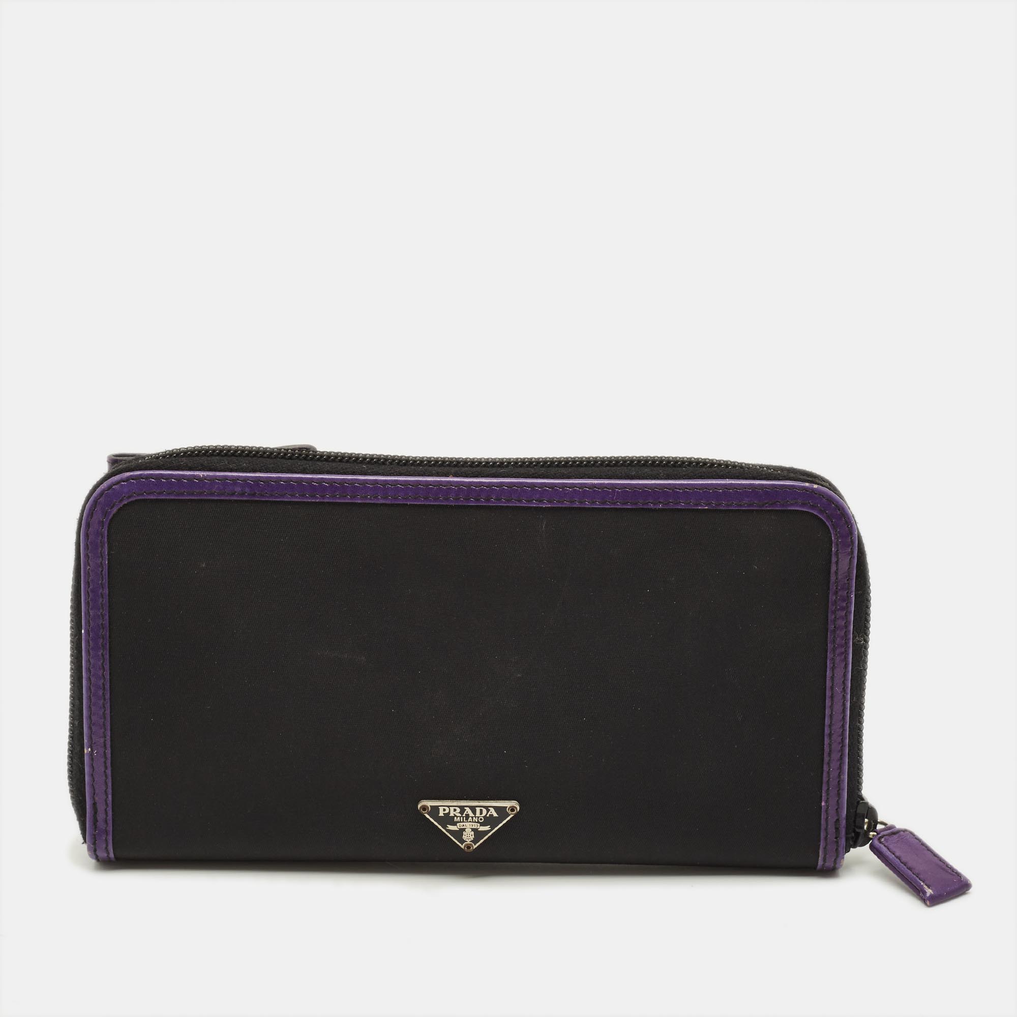 

Prada Zip Around Black/Purple Nylon and Patent Leather Wallet