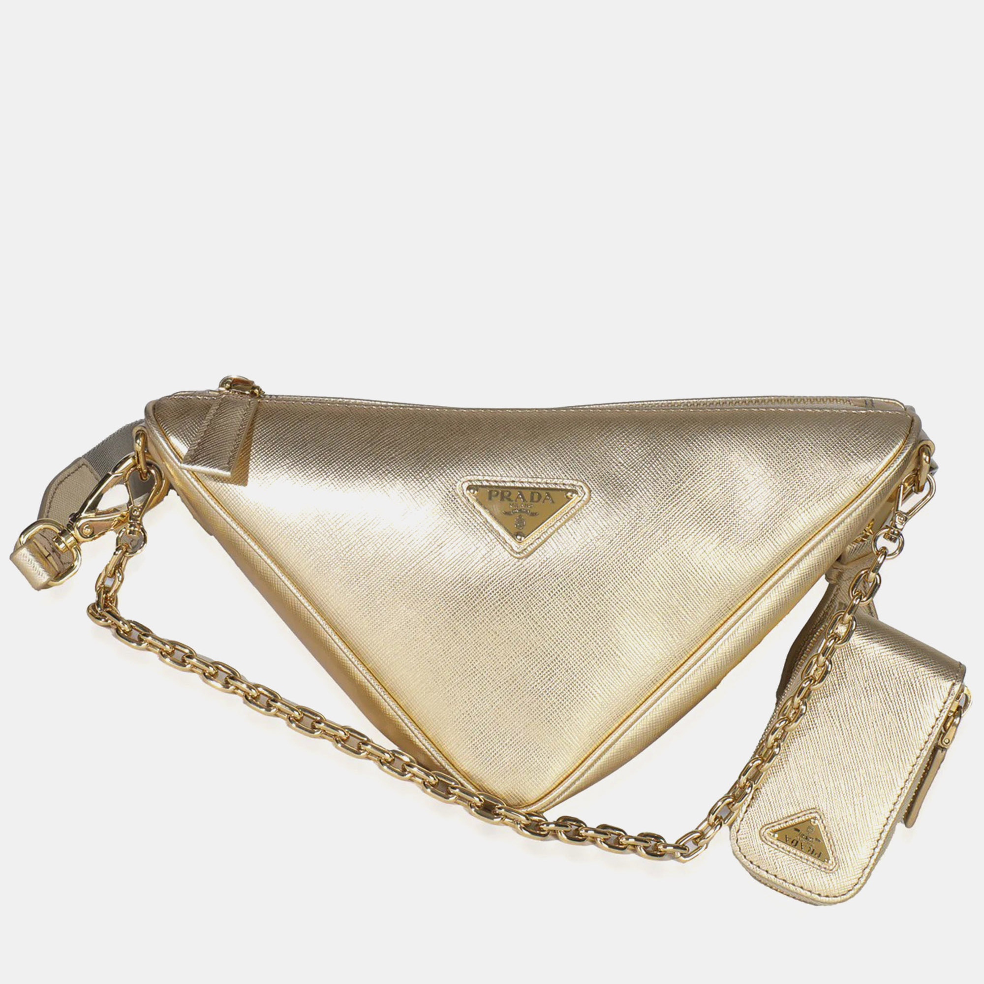 

Prada Platino Gold Saffiano Lux Triangle Shoulder Bag