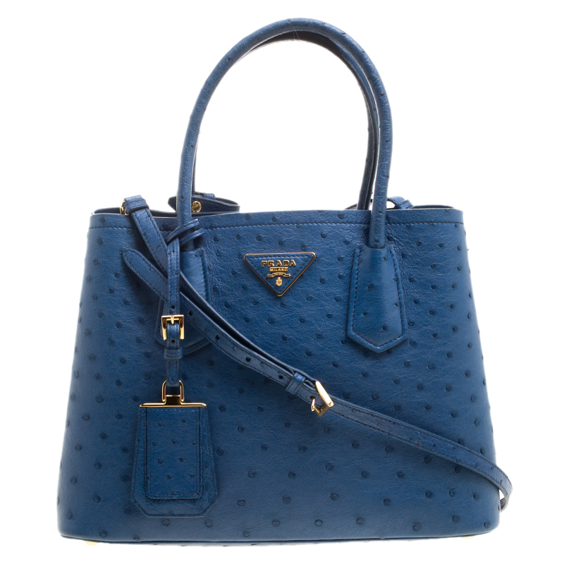 Pre Owned Prada Blue Ostrich Double Handle Tote