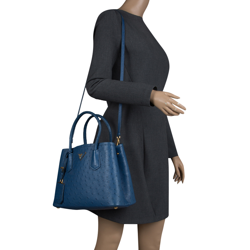 

Prada Blue Ostrich Double Handle Tote