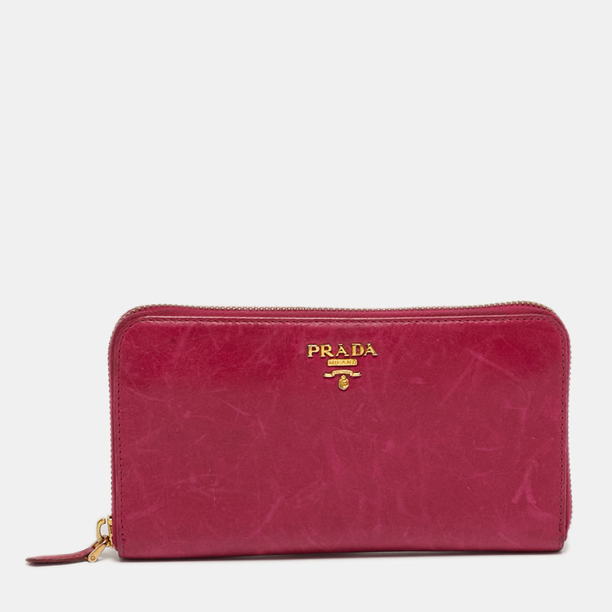 

Prada Zip Pink Vitello Shine Leather Continental Wallet