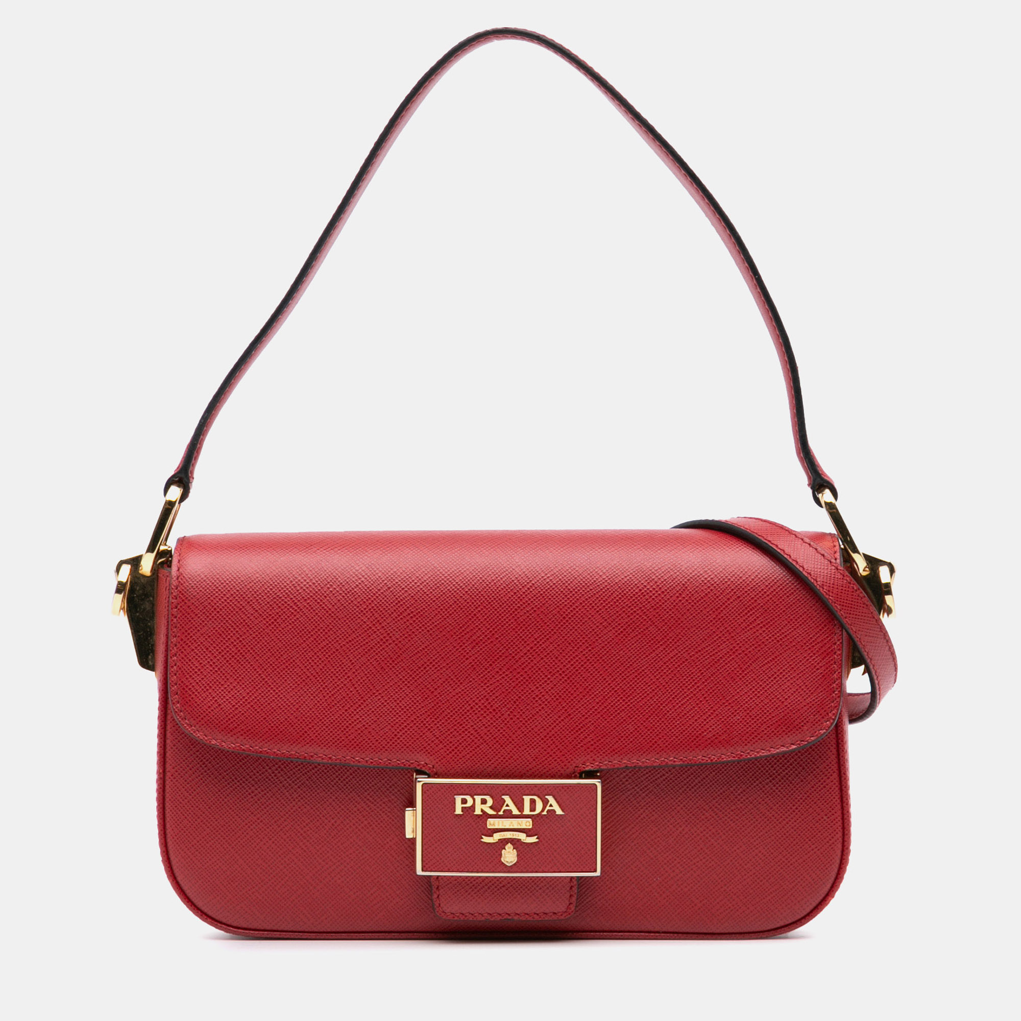 

Prada Red Saffiano Lux Embleme Satchel