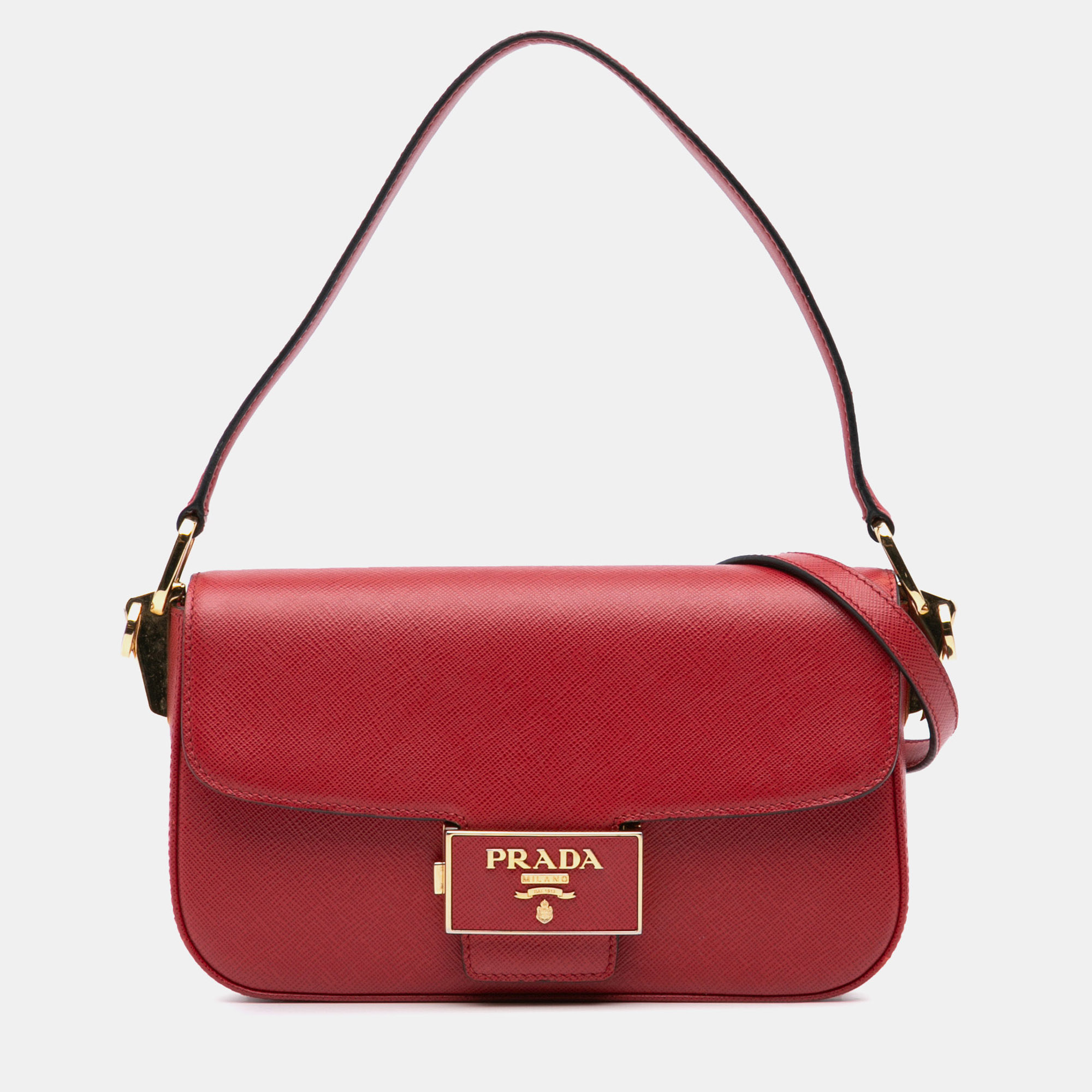 

Prada Red Saffiano Lux Embleme Satchel