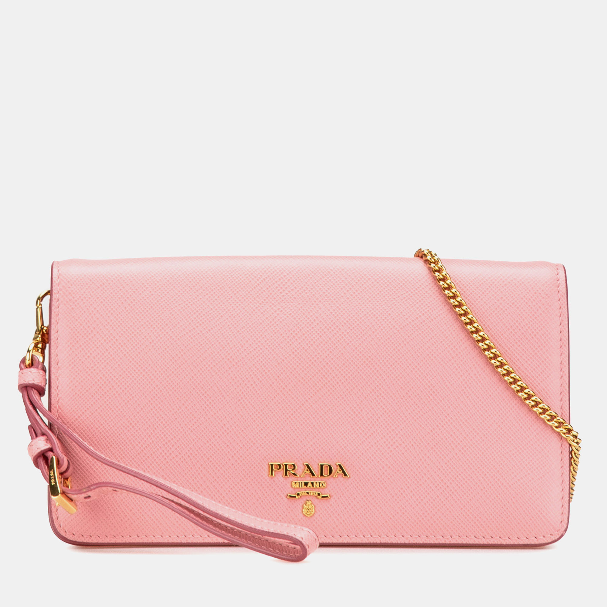 

Prada Pink Saffiano Lux Wallet on Chain