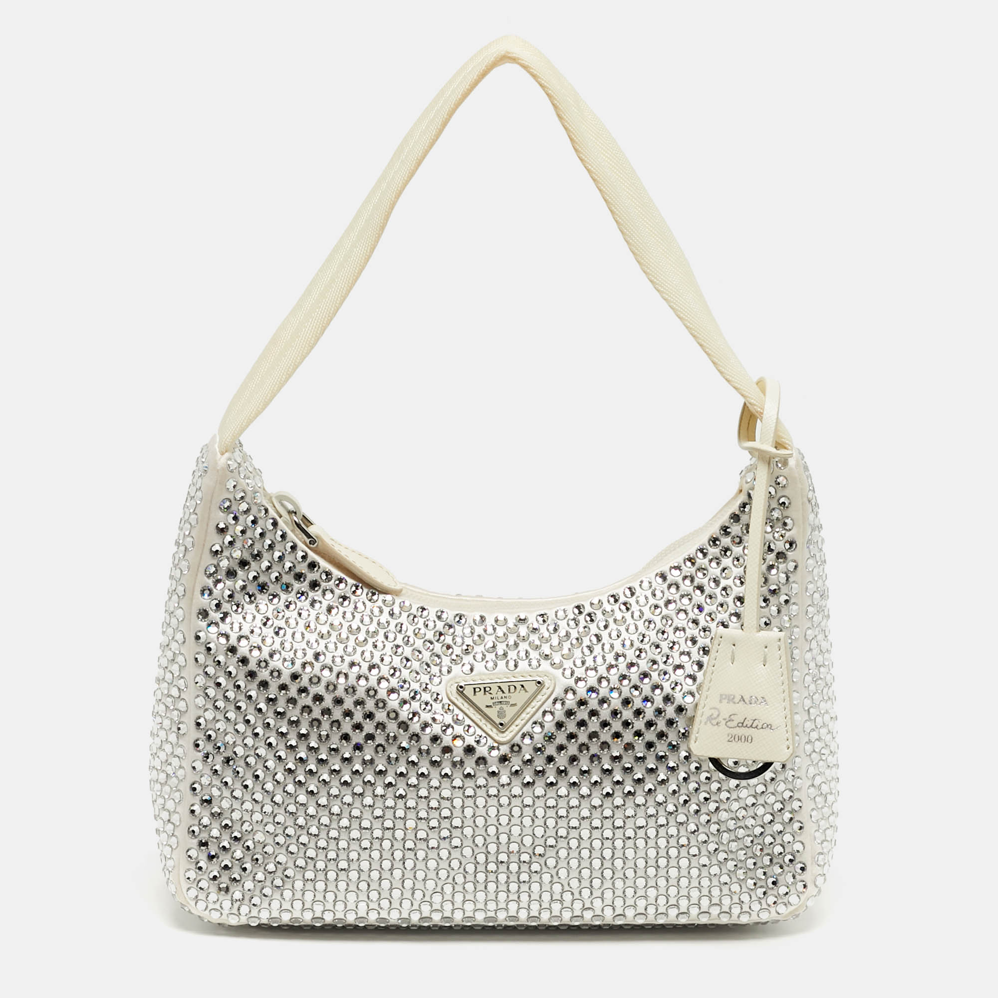 

Prada Re-Edition 2000 Crystal Studded White Satin Shoulder Bag