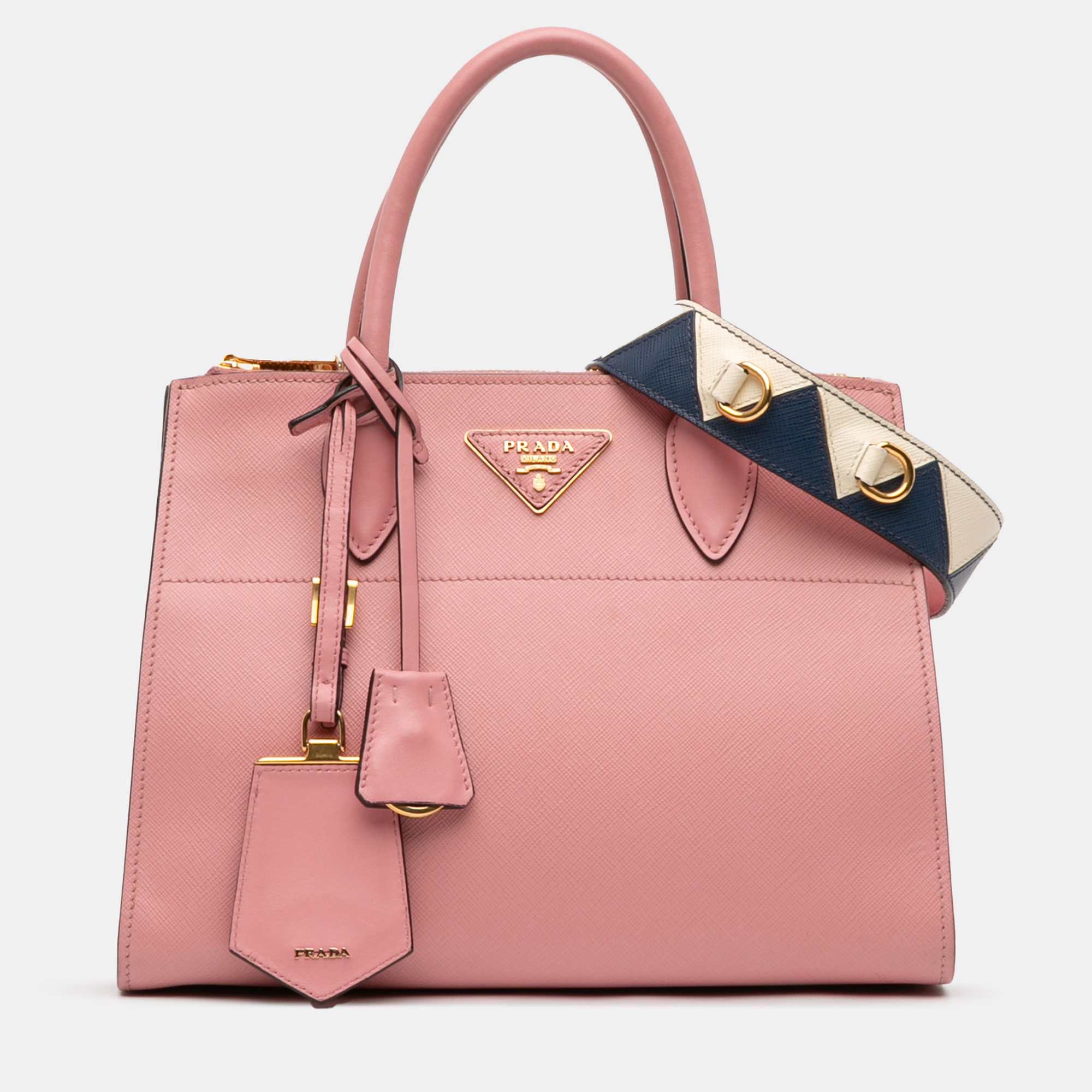

Prada Pink City Calf Trimmed Saffiano Greche Paradigme Bag