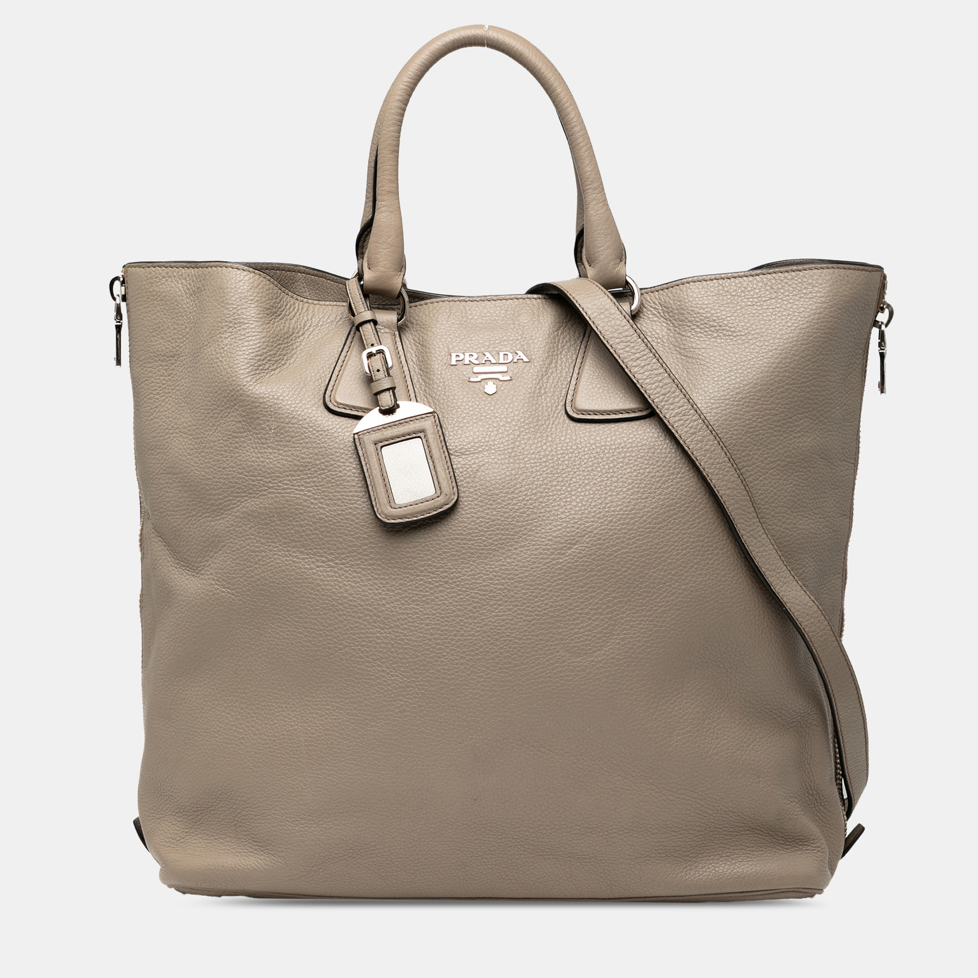 

Prada Brown Vitello Daino Side Zip Convertible Tote