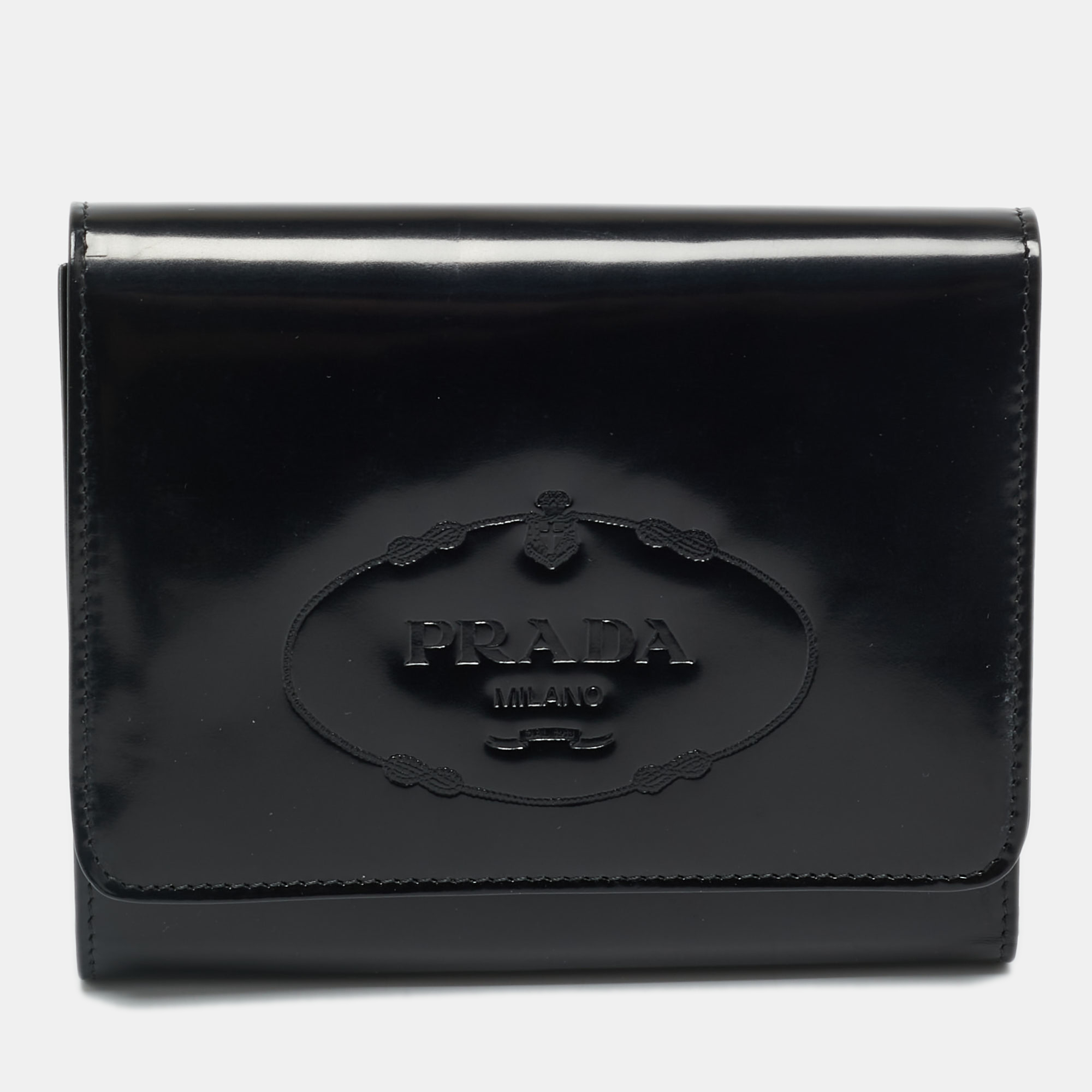 

Prada Black Spazzolato Leather Trifold Wallet