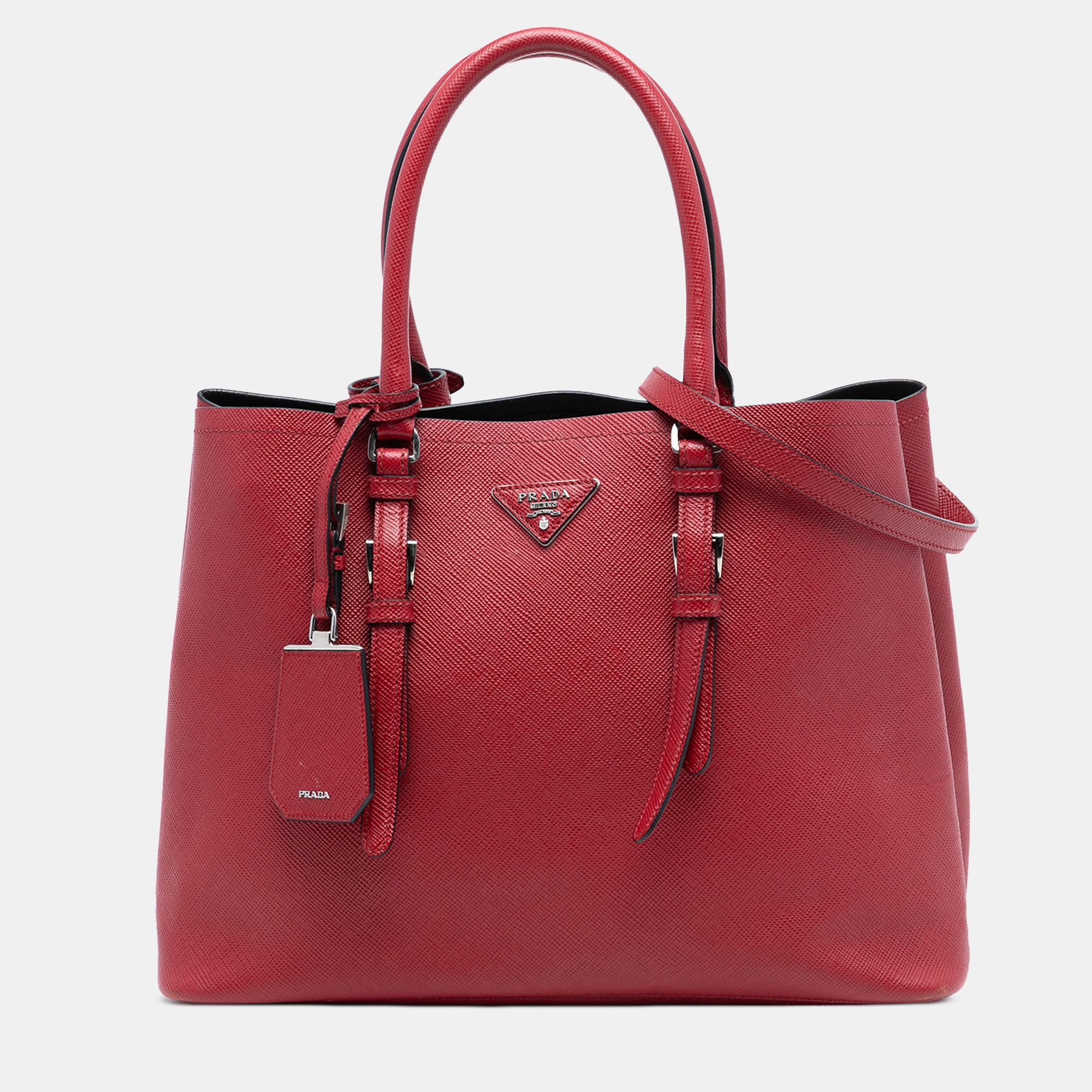 

Prada Red Large Saffiano Cuir Double Satchel
