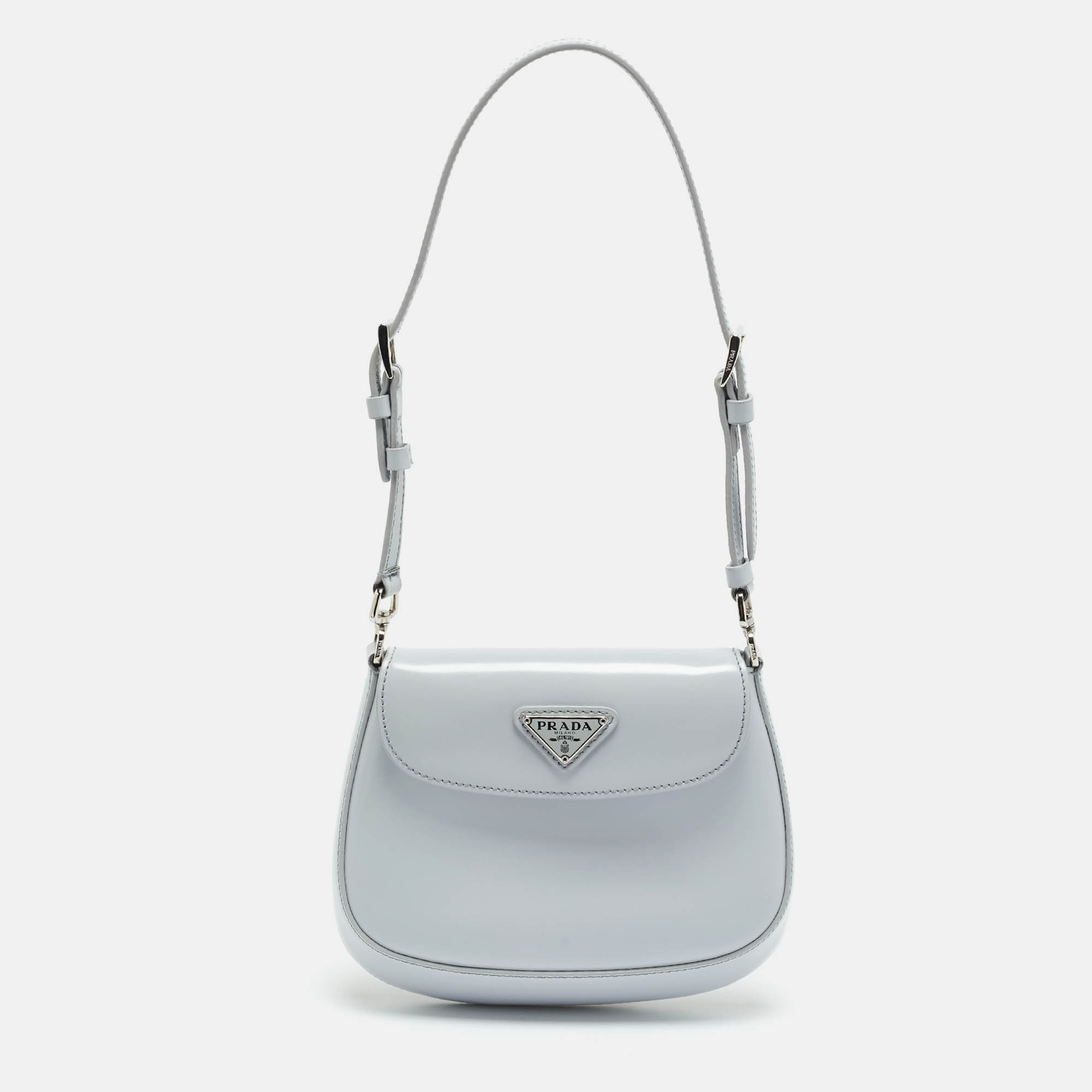 

Prada Cleo Mini Grey Spazzolato Leather Shoulder Bag