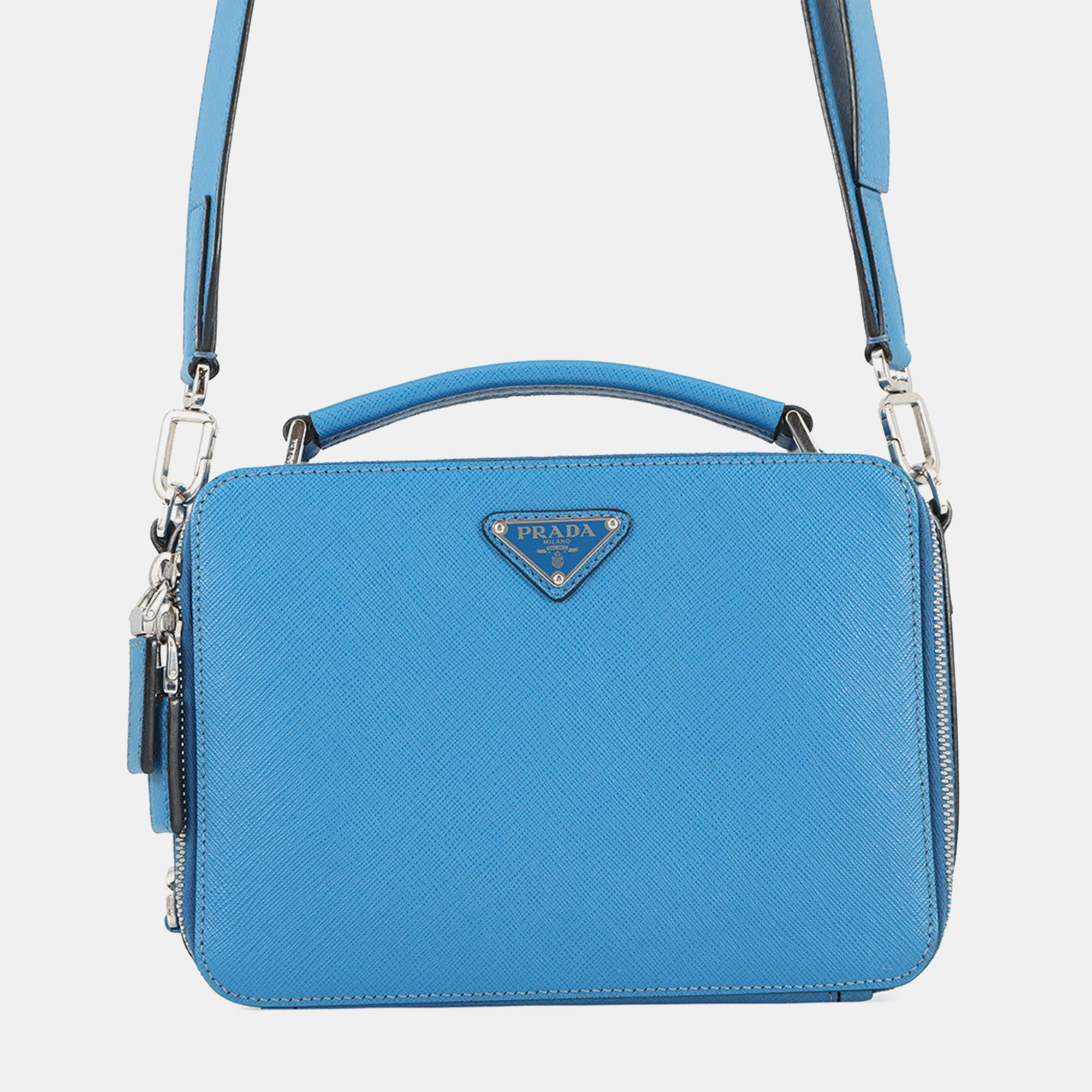 

Prada Saffiano Leather 2Way Handbag Blue Leather