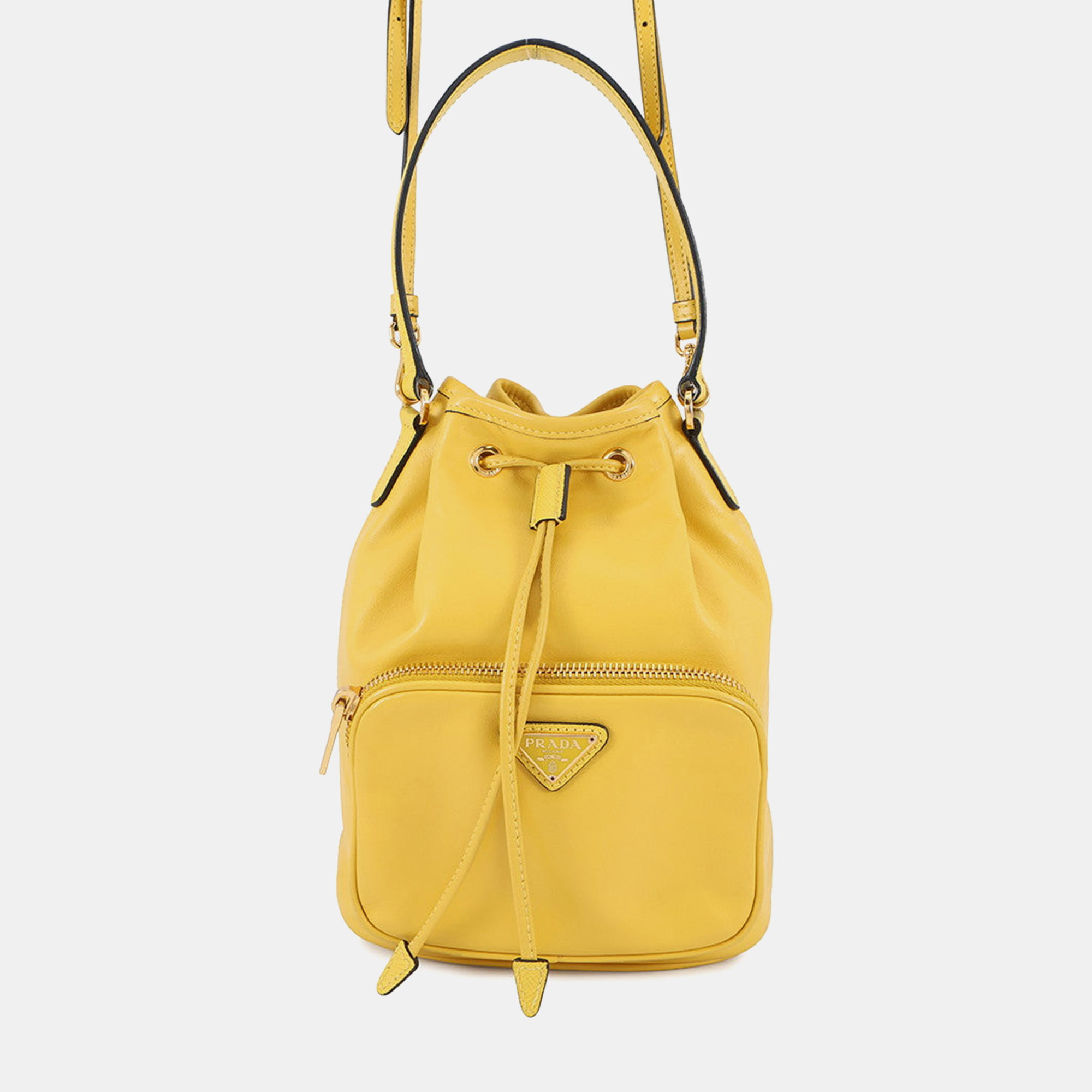 

Prada Duet 2Way Bag Yellow Calf Leather Saffiano Leather