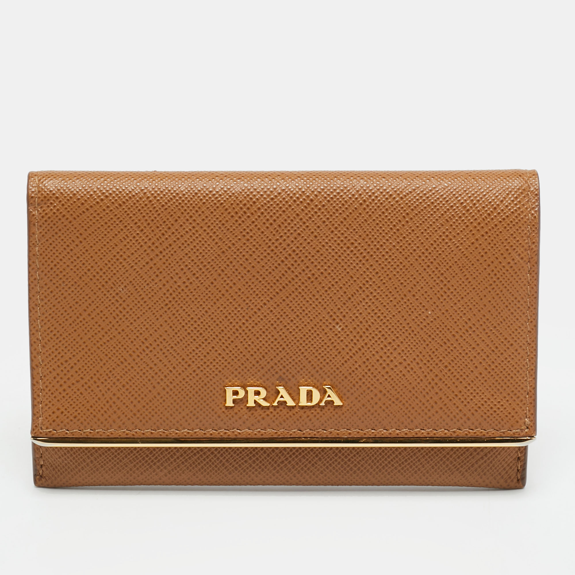 

Prada Brown Saffiano Leather Flap Card Holder