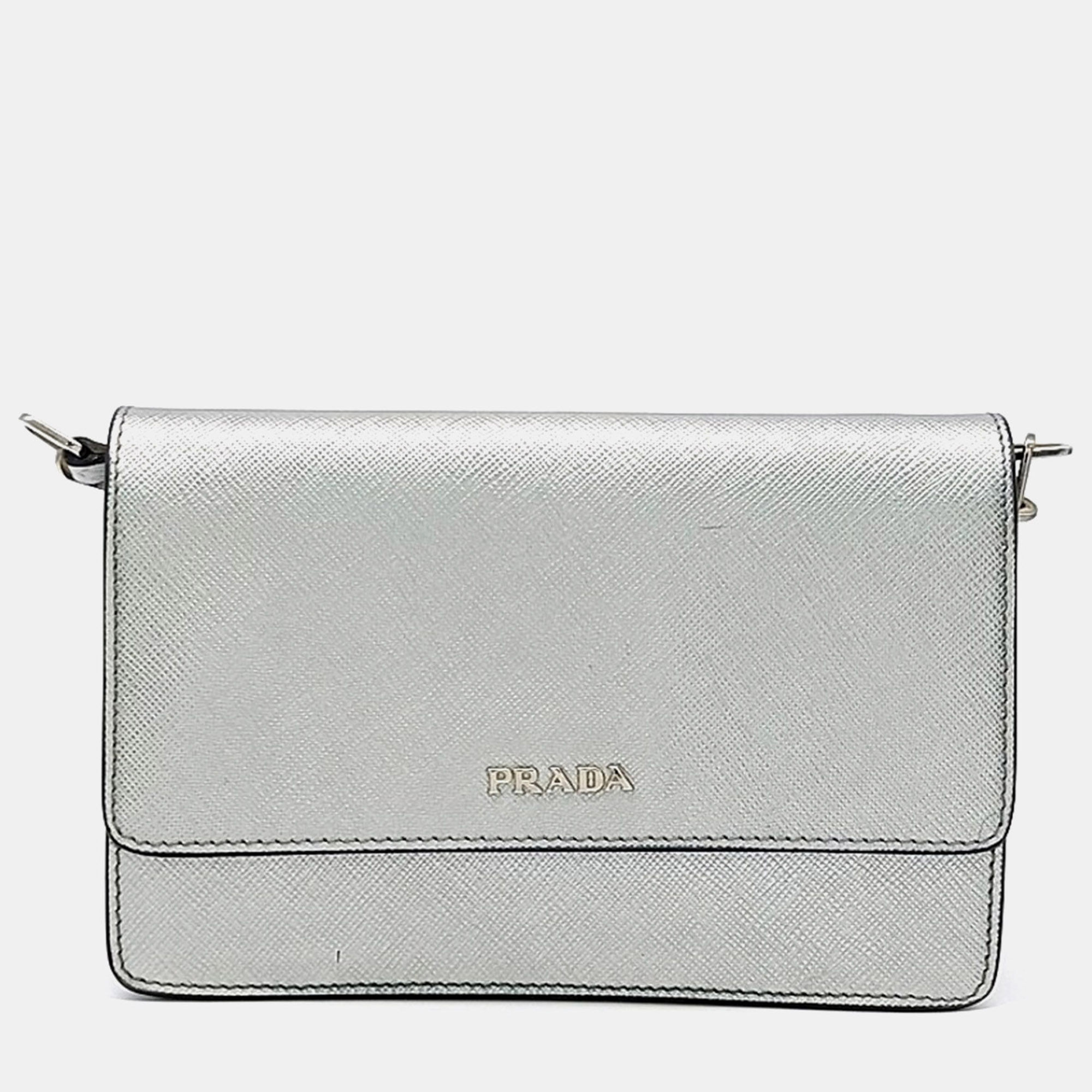 

Prada Grey Leather Saffiano Mini Crossbody Bag