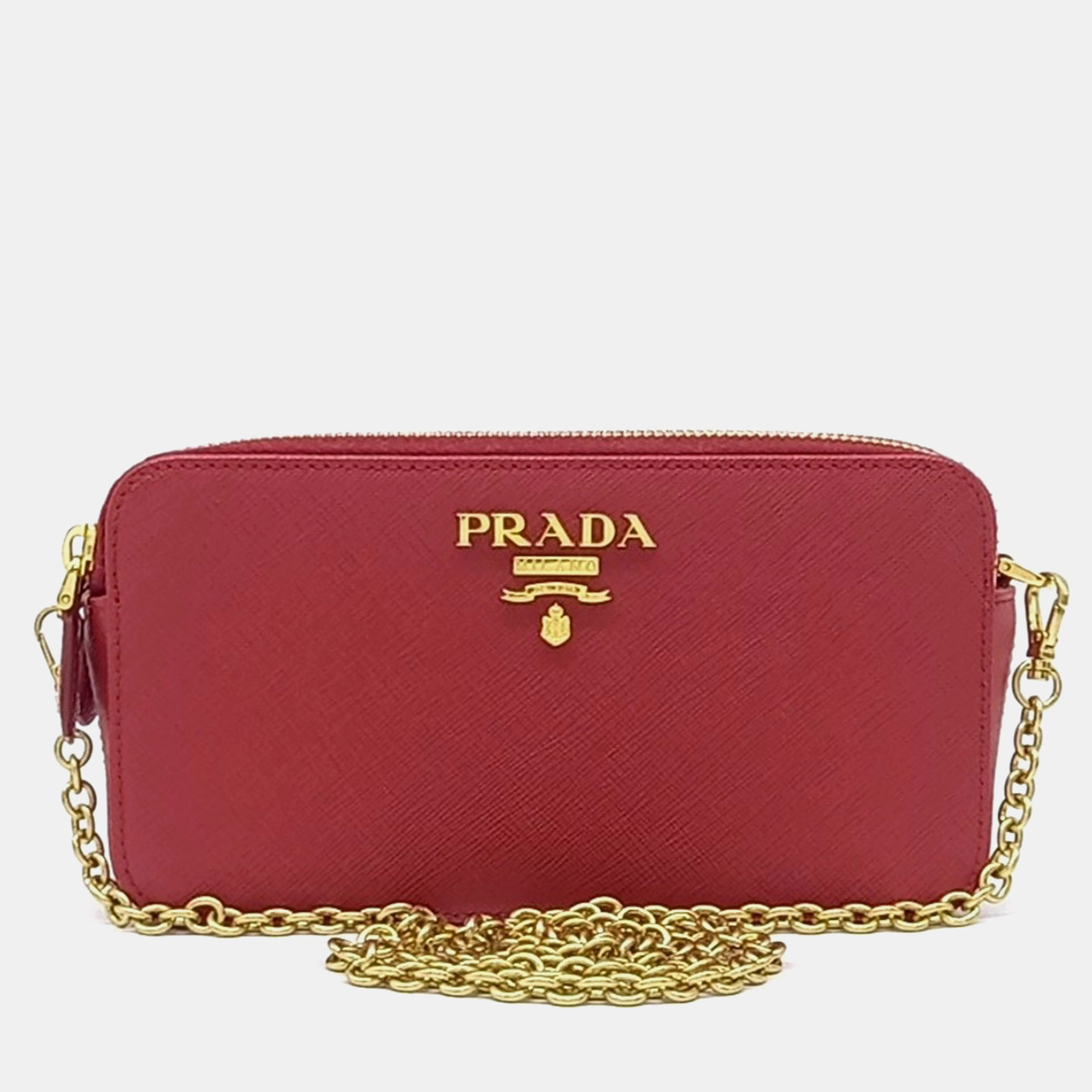 

Prada Red Leather Saffiano Mini Chain Bag