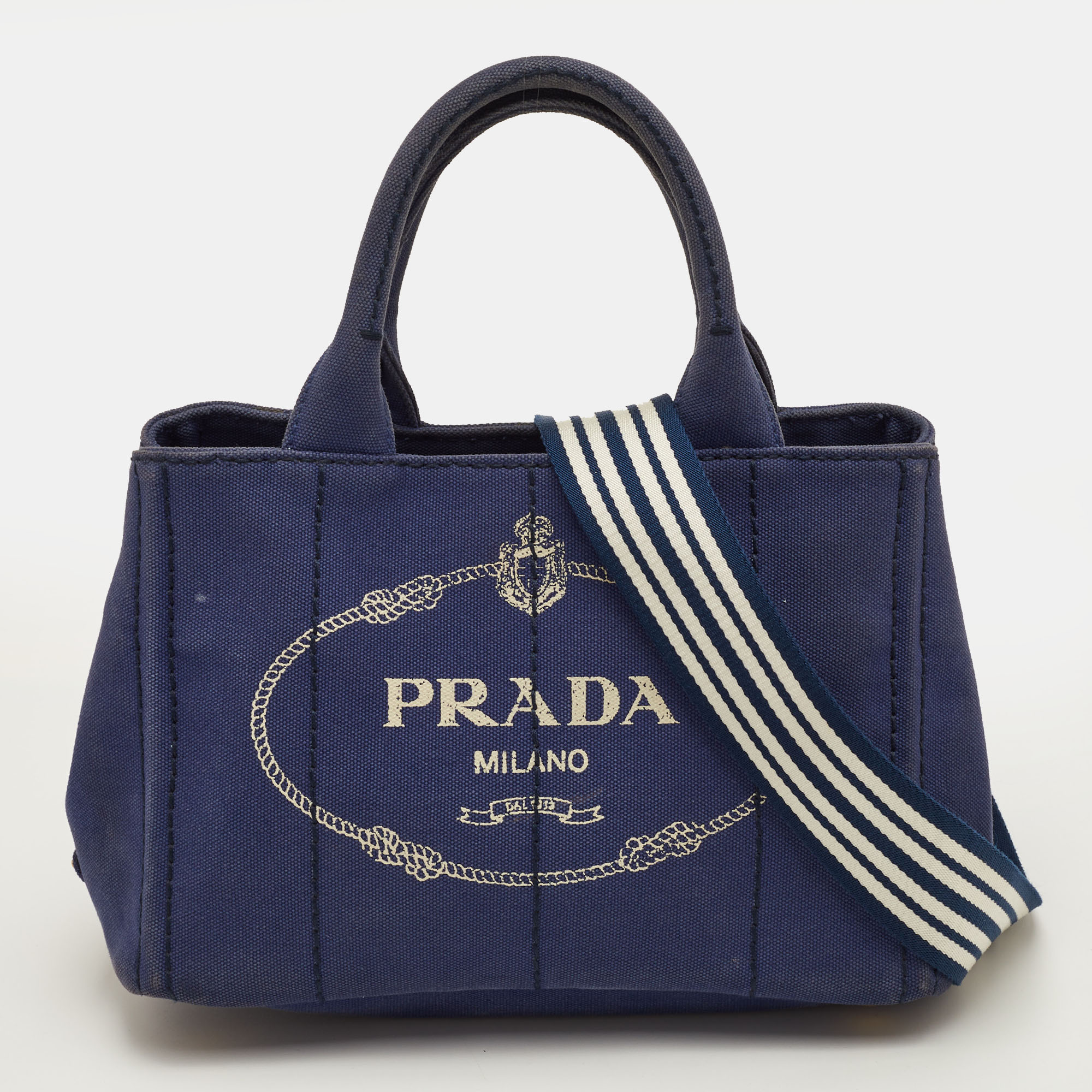 

Prada Canapa Logo Blue Canvas Tote
