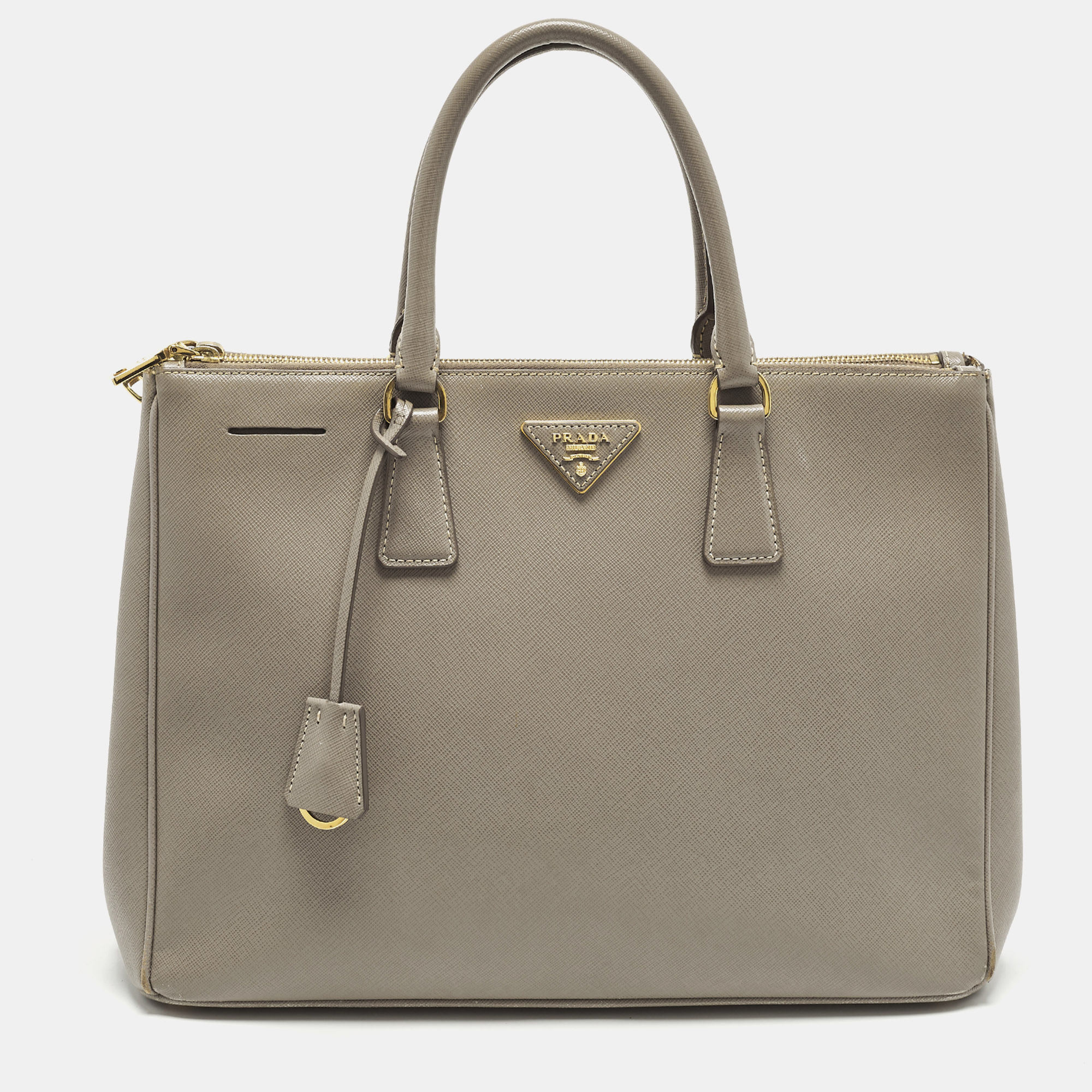 

Prada Double Zip Large Grey Saffiano Lux Leather Tote