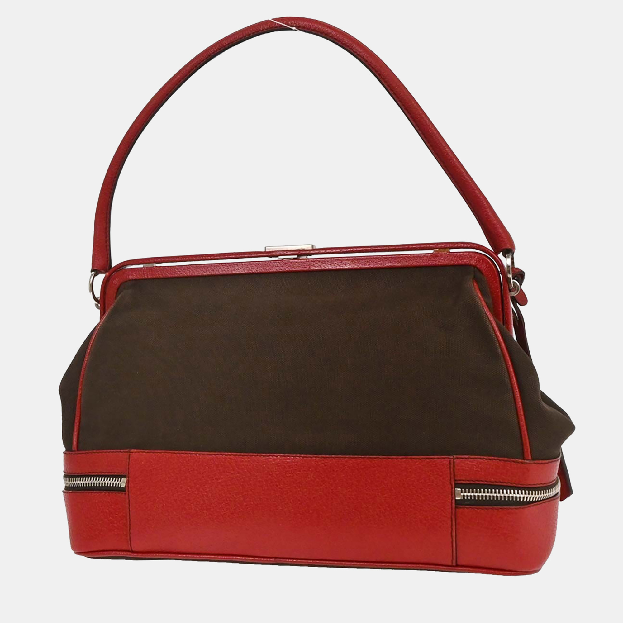 

Prada Brown/Red Canvas Leather Handbag