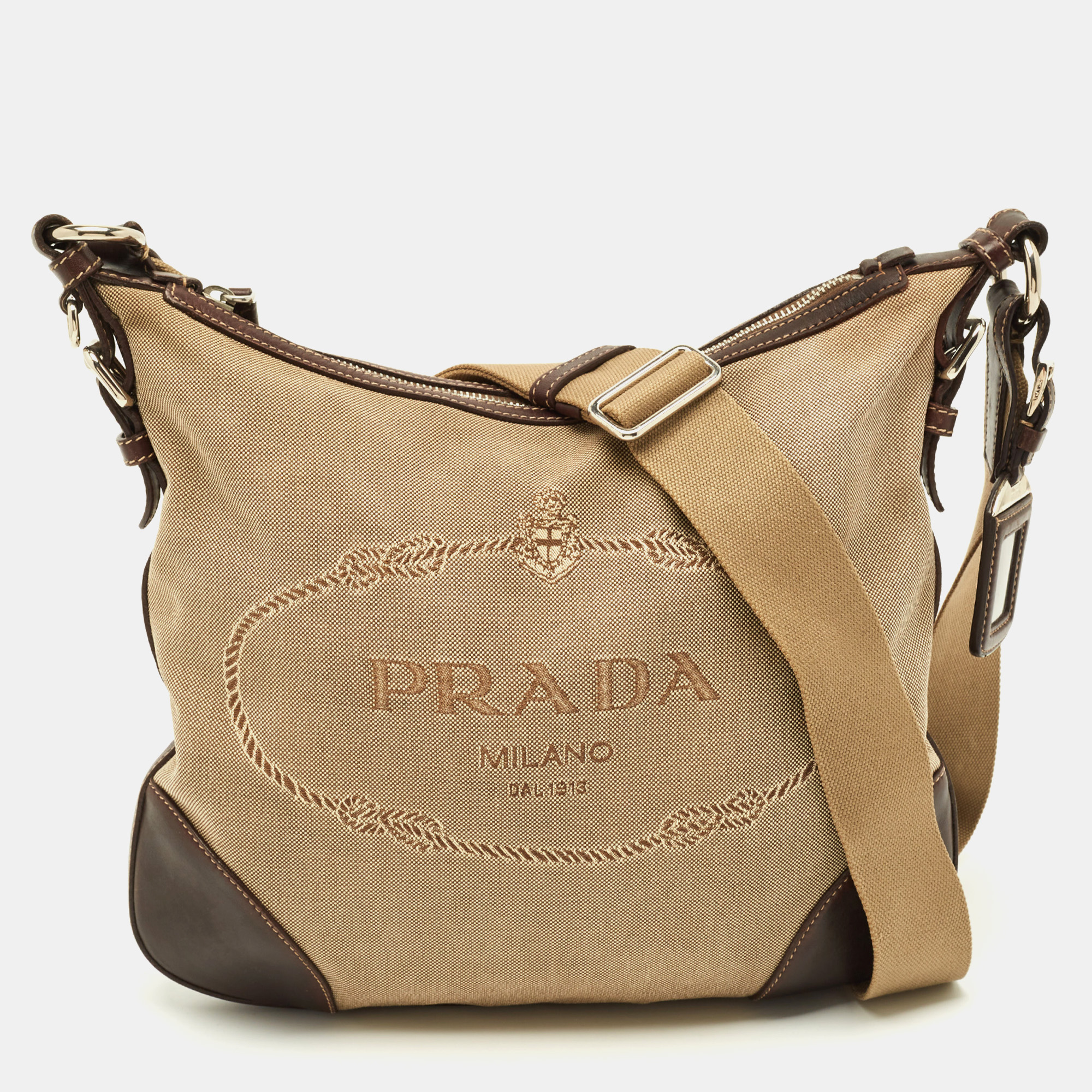 

Prada Brown/Beige Logo Jacquard Canvas Messenger Bag