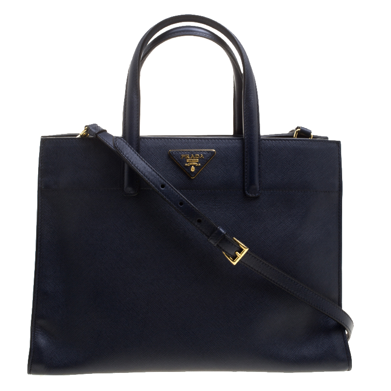 Pre Owned Prada Navy Blue Saffiano Soft Leather Tote