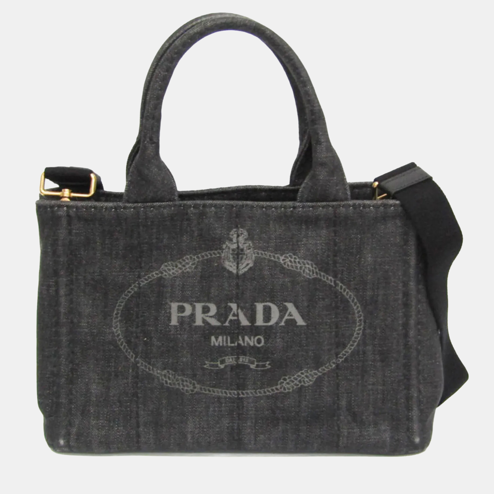

Prada Canapa  Size Canvas Shoulder Bag Tote Bag Black