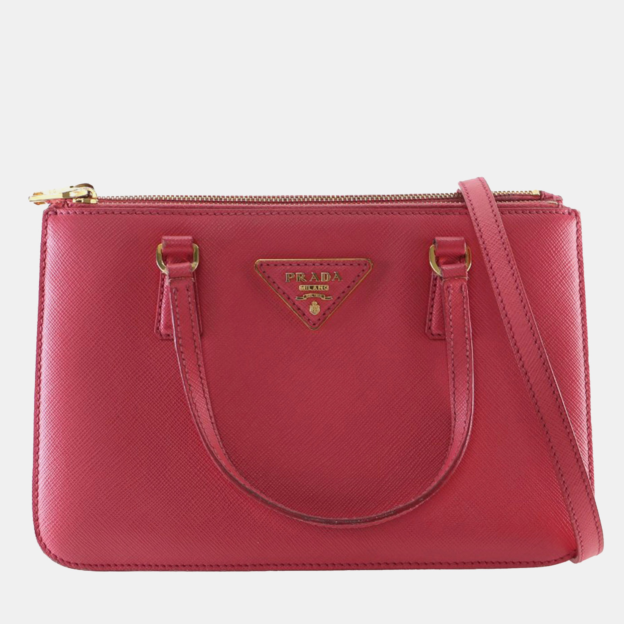 

Prada Pink Mini Saffiano Lux Galleria Double Zip Satchel
